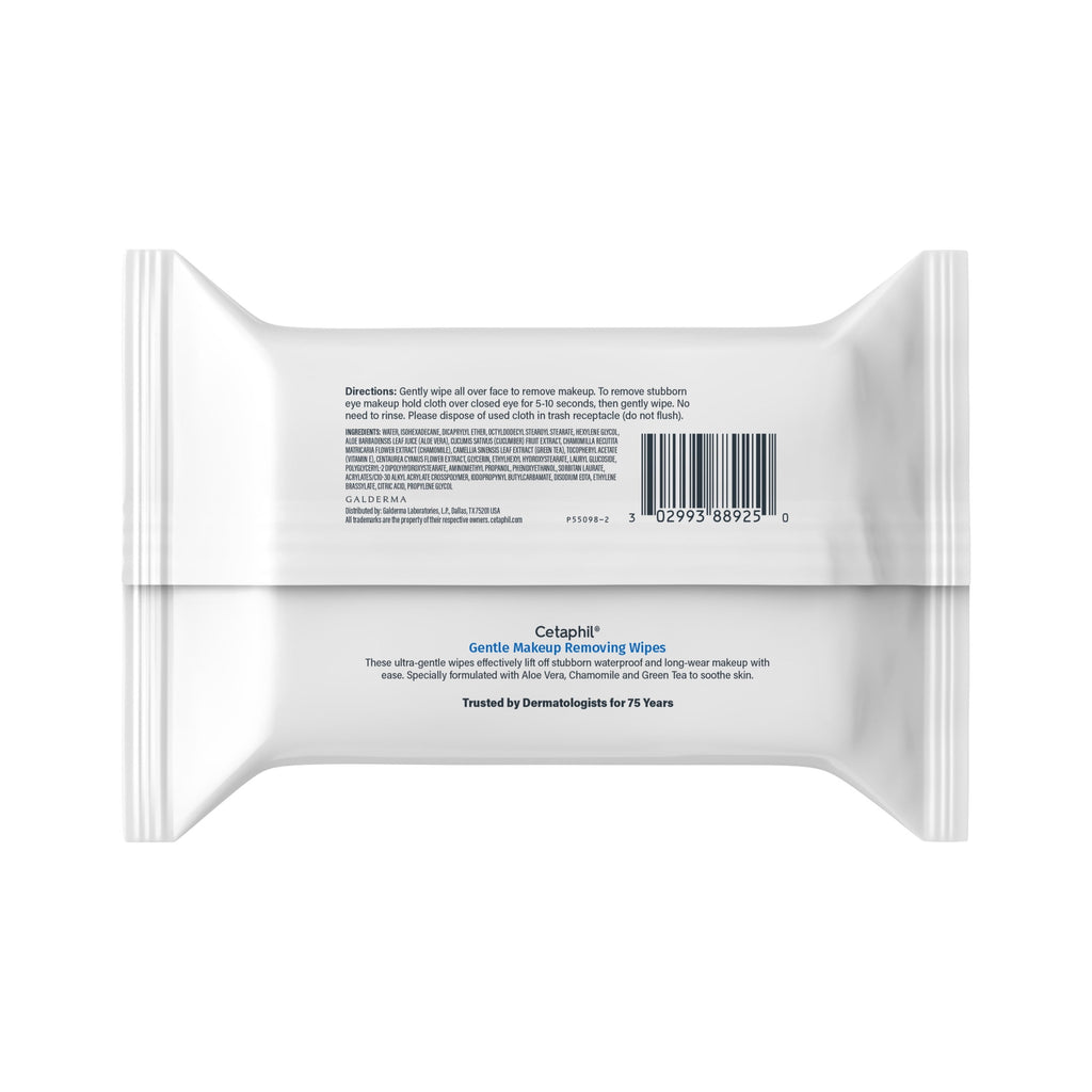 Cetaphil Gentle Makeup Remover Face Cleansing Wipes, Fragrance Free, 25 ct