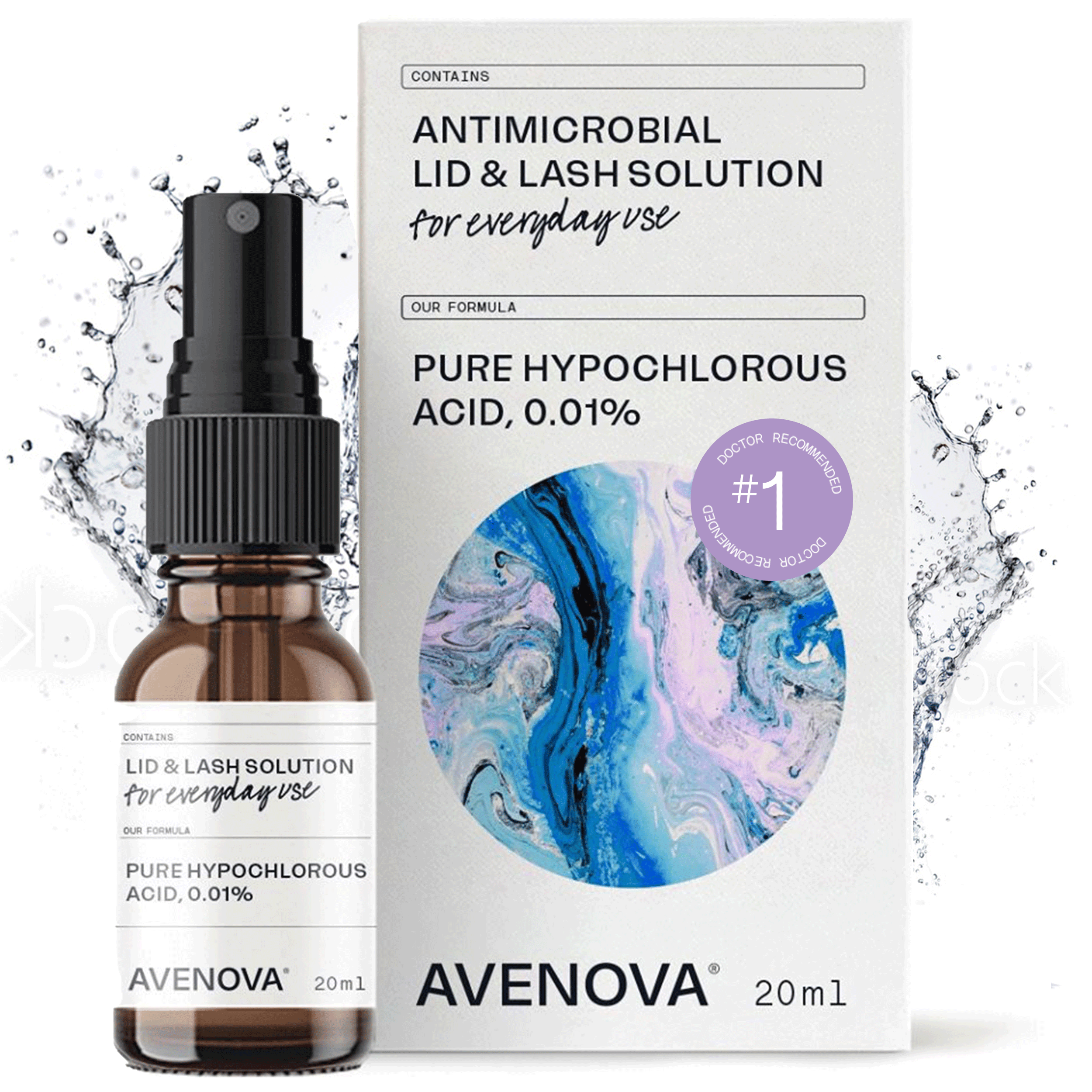 Avenova Antimicrobial Eyelid and Lash Cleanser - Soothing Formula, Effective Relief from Irritation, Dry Eyes, Styes and Blepharitis. Pure and Gentle Hypochlorous Acid Spray, 20mL (0.68 oz)