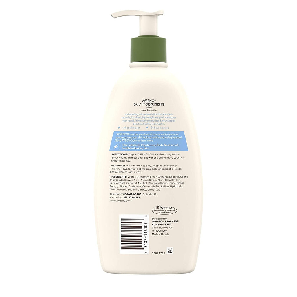 Aveeno Active Naturals Daily Moisturizing Lotion, Sheer Hydration 18 oz (Pack of 2)