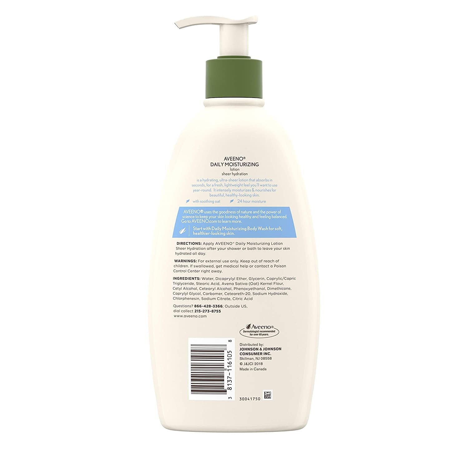 Aveeno Active Naturals Daily Moisturizing Lotion, Sheer Hydration 18 oz (Pack of 2)