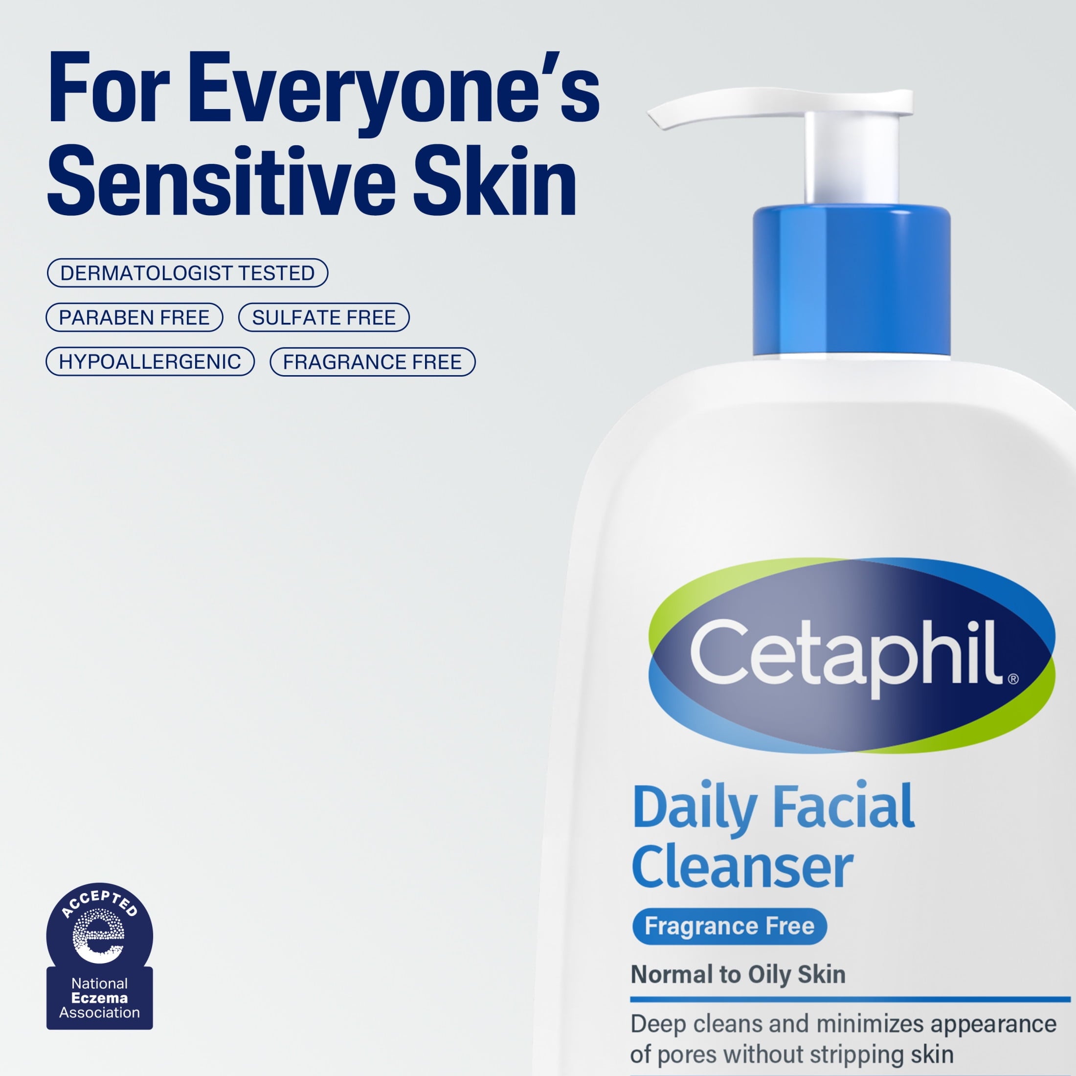 Cetaphil Daily Facial Cleanser Face Wash for Sensitive, Normal to Oily Skin, Fragrance Free, 16 oz