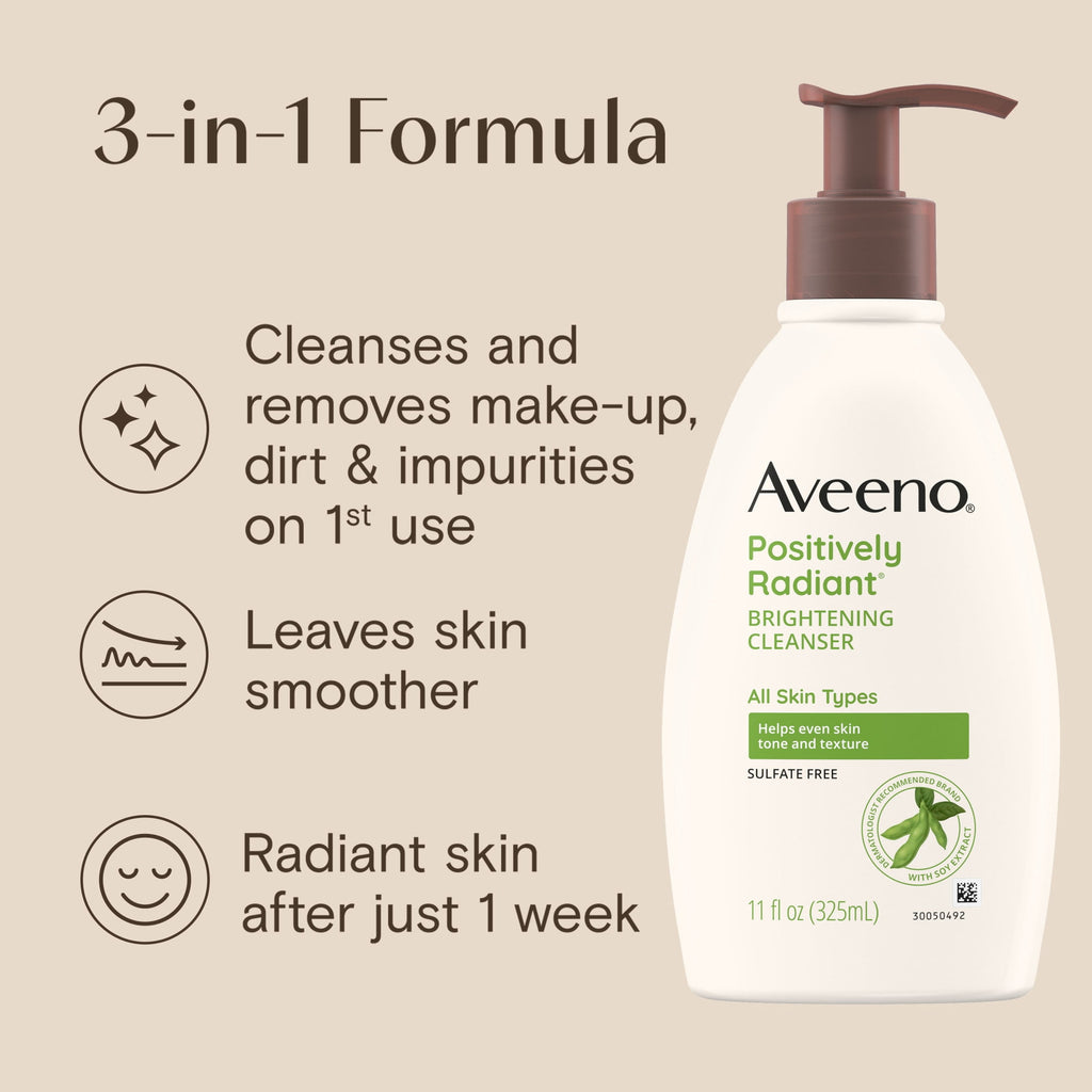 Aveeno Positively Radiant Brightening Cleanser, Soy Extract, 11 fl. oz
