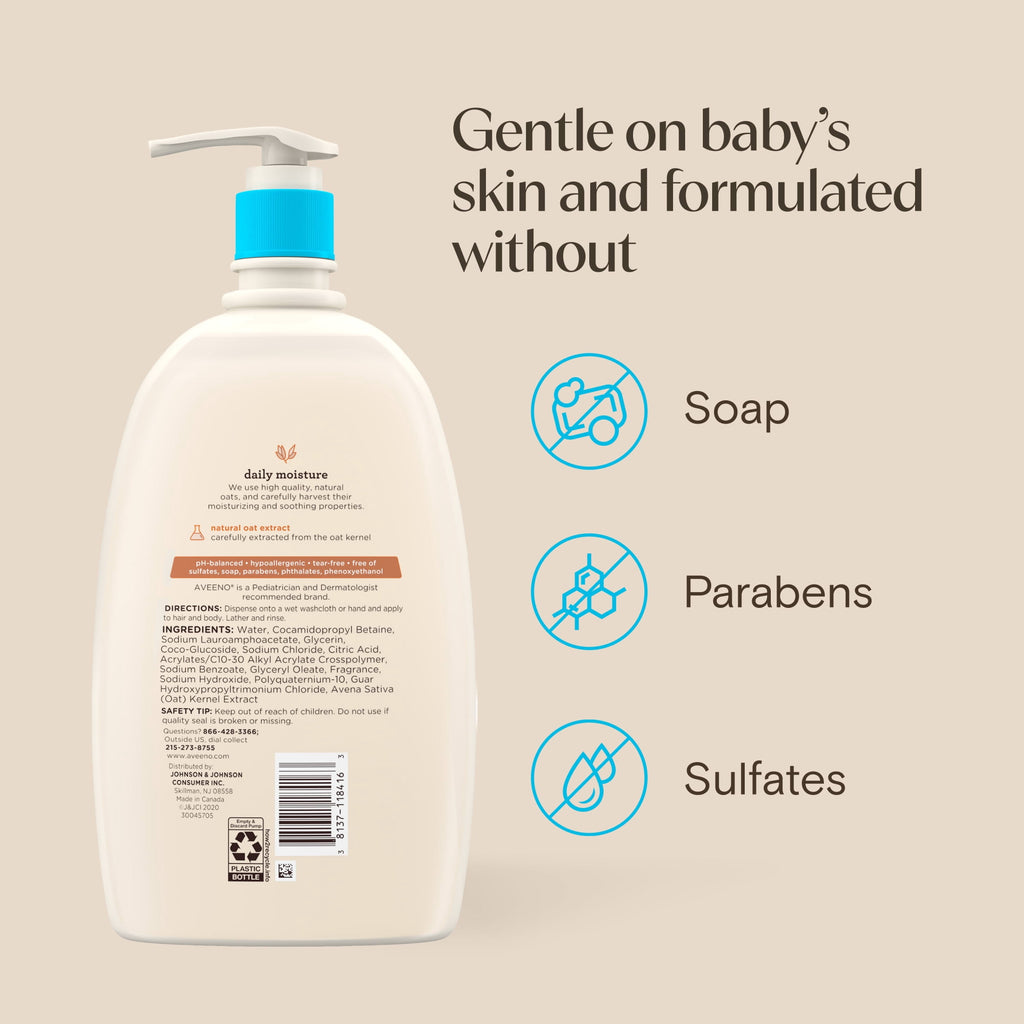 Aveeno Baby Daily Moisture Body Wash & Shampoo, Value Size 33 Fl oz