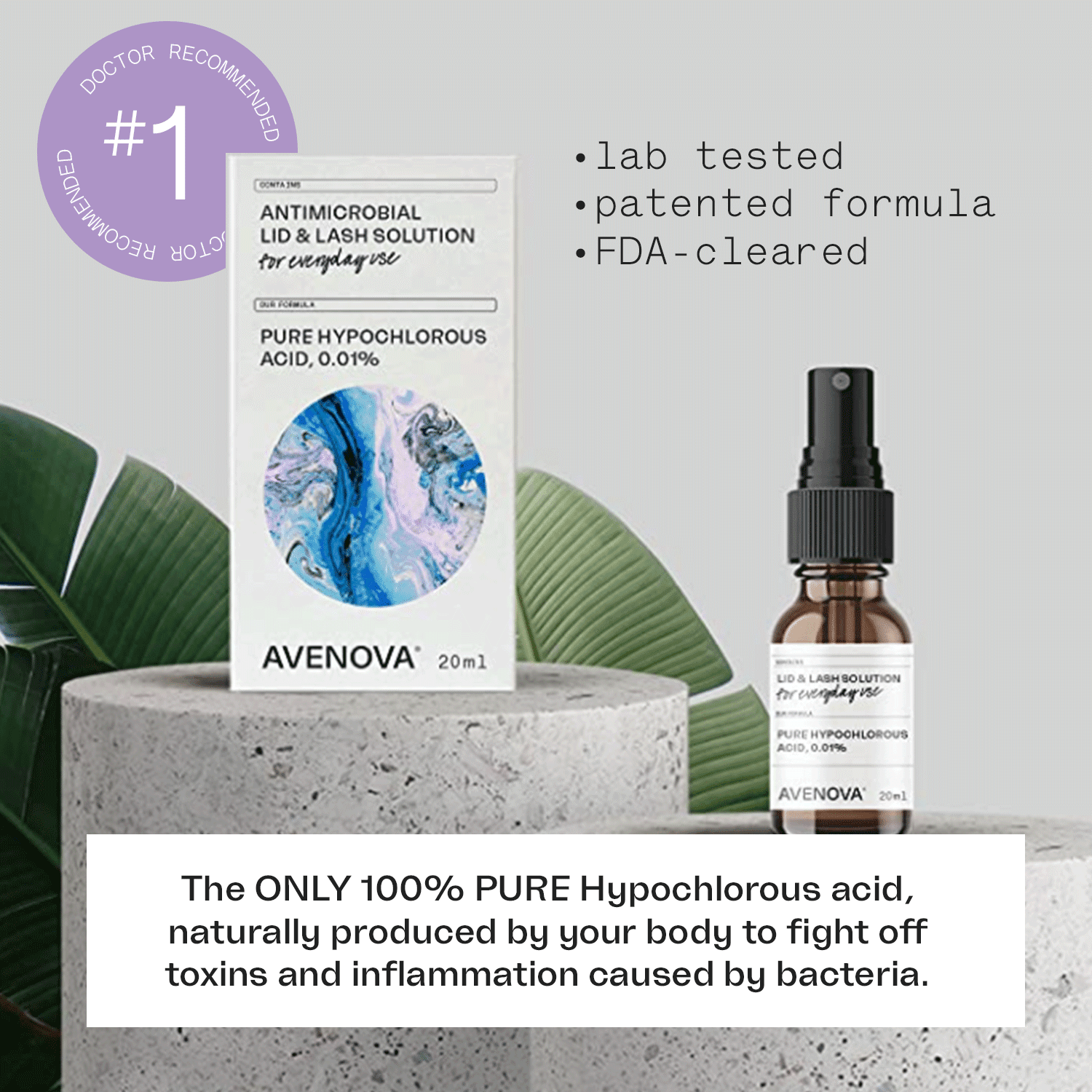 Avenova Antimicrobial Eyelid and Lash Cleanser - Soothing Formula, Effective Relief from Irritation, Dry Eyes, Styes and Blepharitis. Pure and Gentle Hypochlorous Acid Spray, 20mL (0.68 oz)