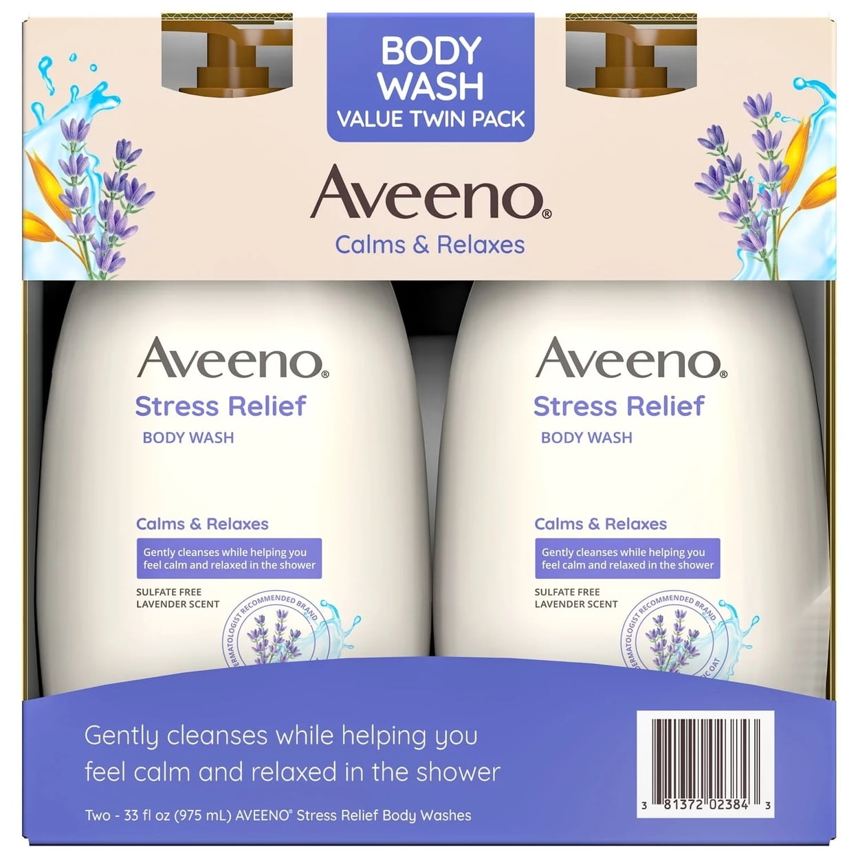 Aveeno Stress Relief Body Wash w/ Lavender & Chamomile, 33 Fluid Ounce (2 Pack)