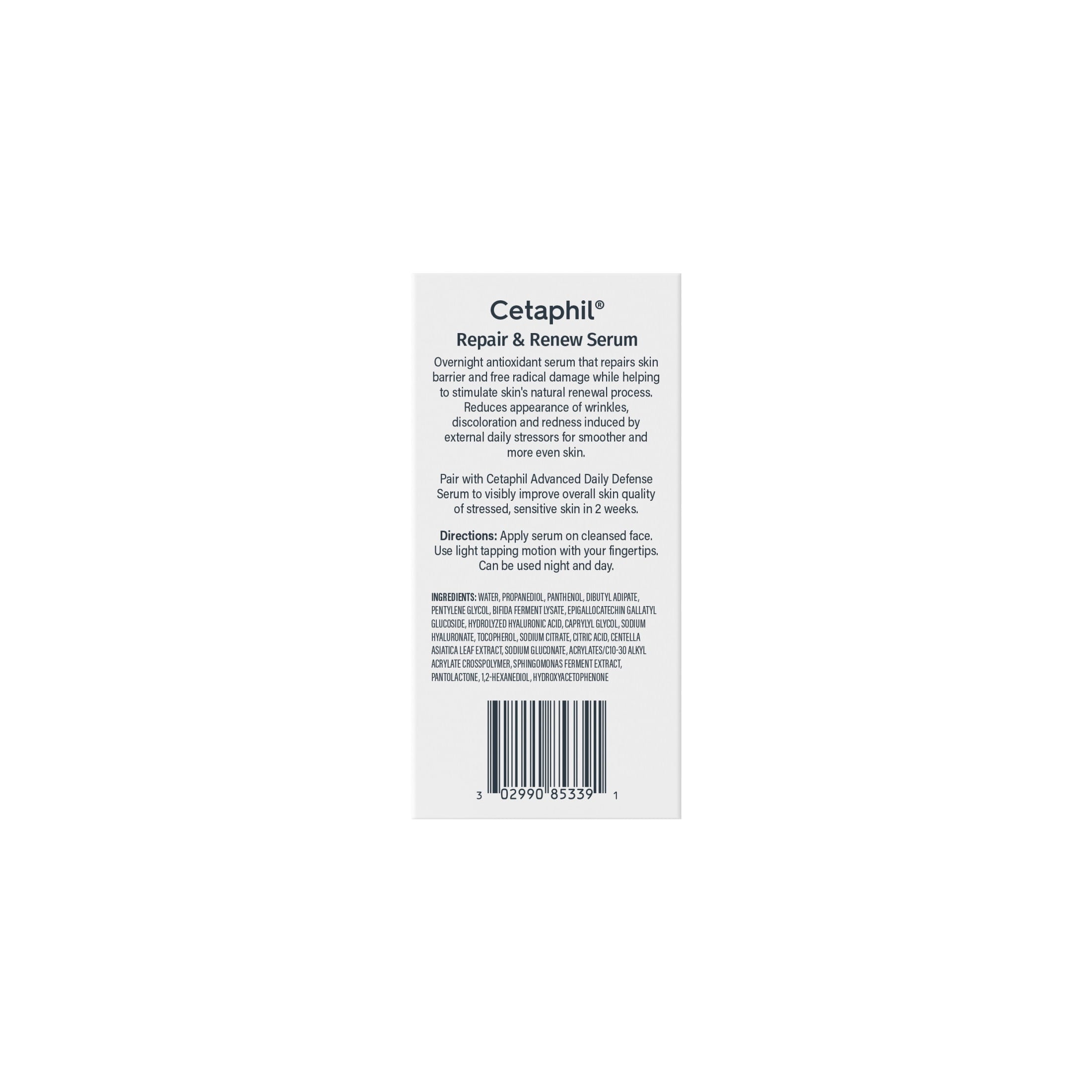 CETAPHIL Repair & Renew PM Face Serum for Stressed Sensitive Skin, Hyaluronic Acid and Powerful Anxtioxidants, 1 fl oz
