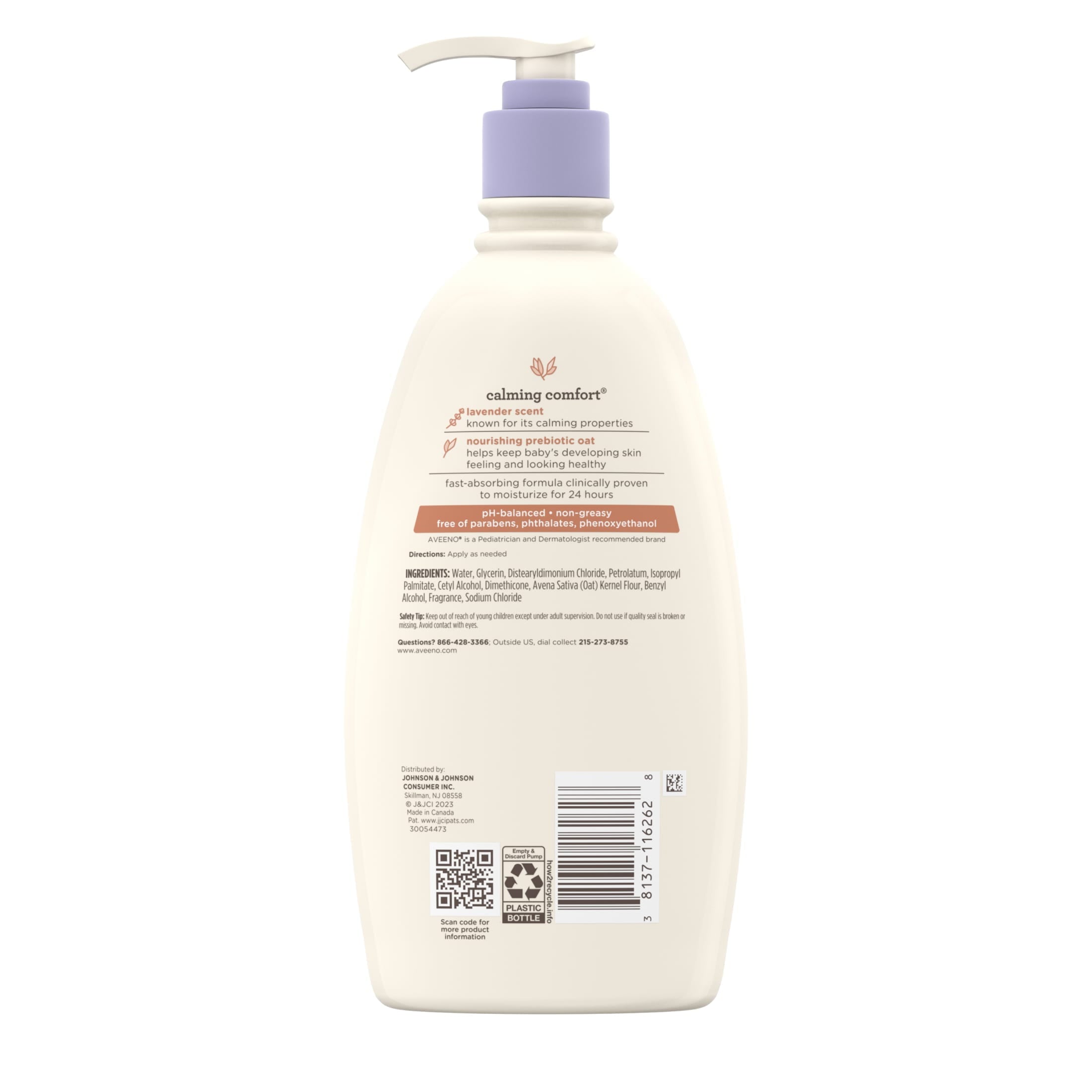 (3 pack) Aveeno Baby Calming Comfort Moisturizing Bedtime Body Lotion for Baby and Toddler, 18 fl oz