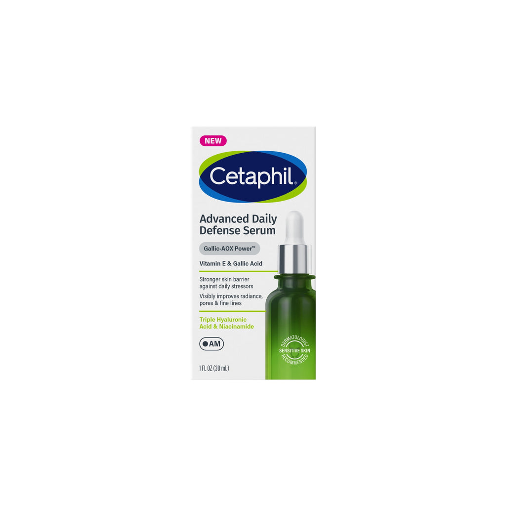 CETAPHIL Advanced Defense AM Face Serum for Stressed Sensitive Skin, Hyaluronic Acid and Niacinamide, 1 fl oz