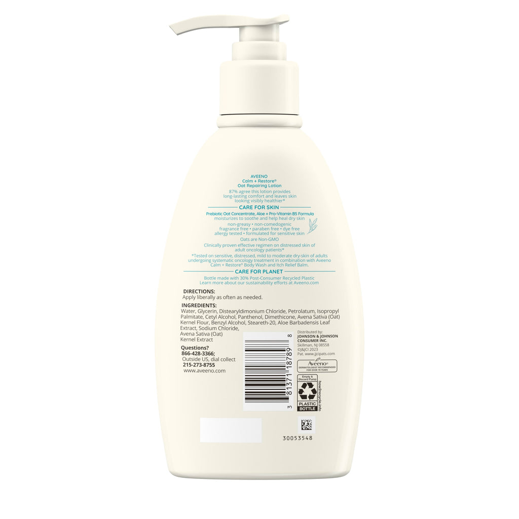 Aveeno Calm + Restore Fragrance Free Sensitive Skin Body Lotion, 12 oz