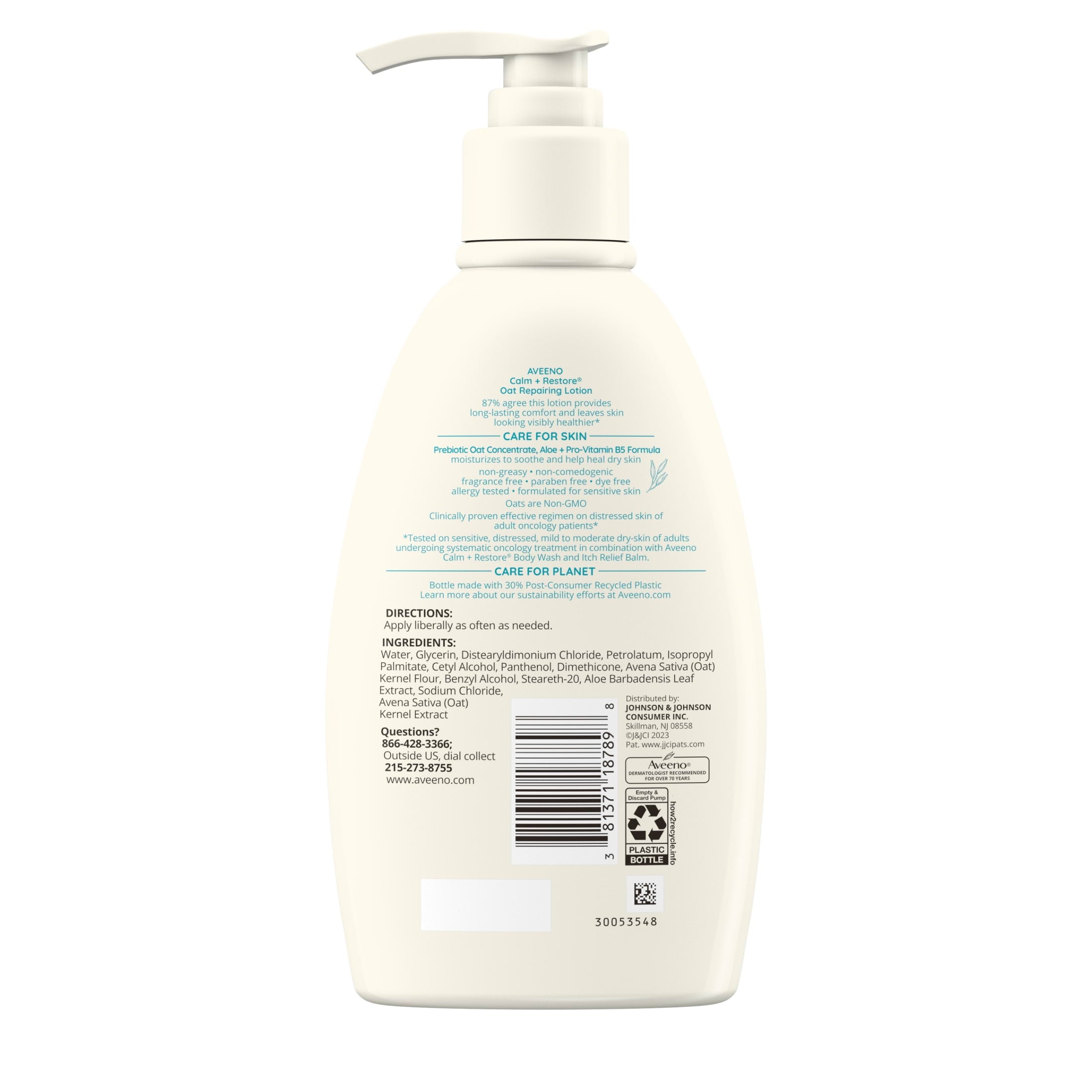 Aveeno Calm + Restore Fragrance Free Sensitive Skin Body Lotion, 12 oz