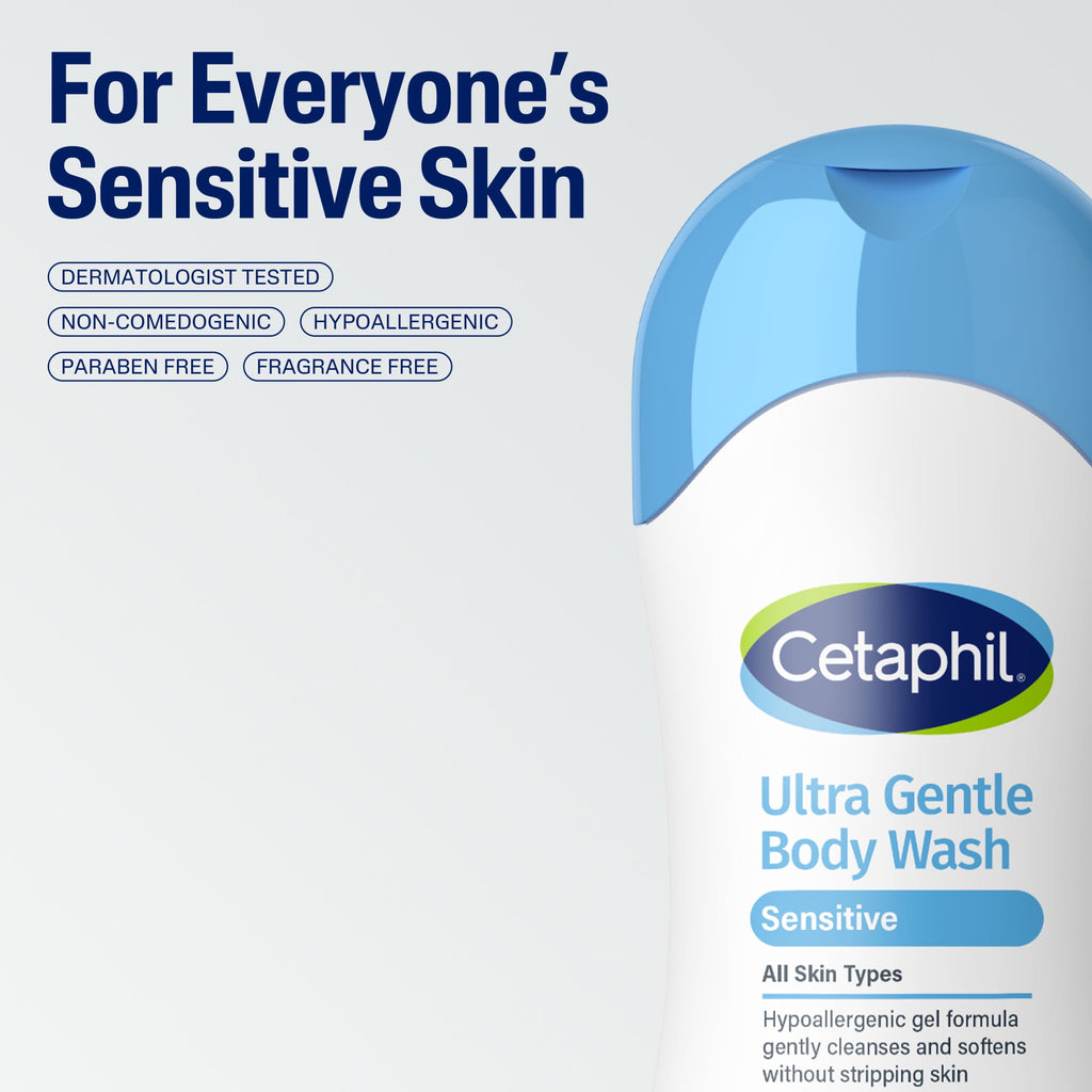 Cetaphil Ultra Gentle Body Wash, For Dry to Normal, Sensitive Skin, Fragrance Free, 16.9 fl oz
