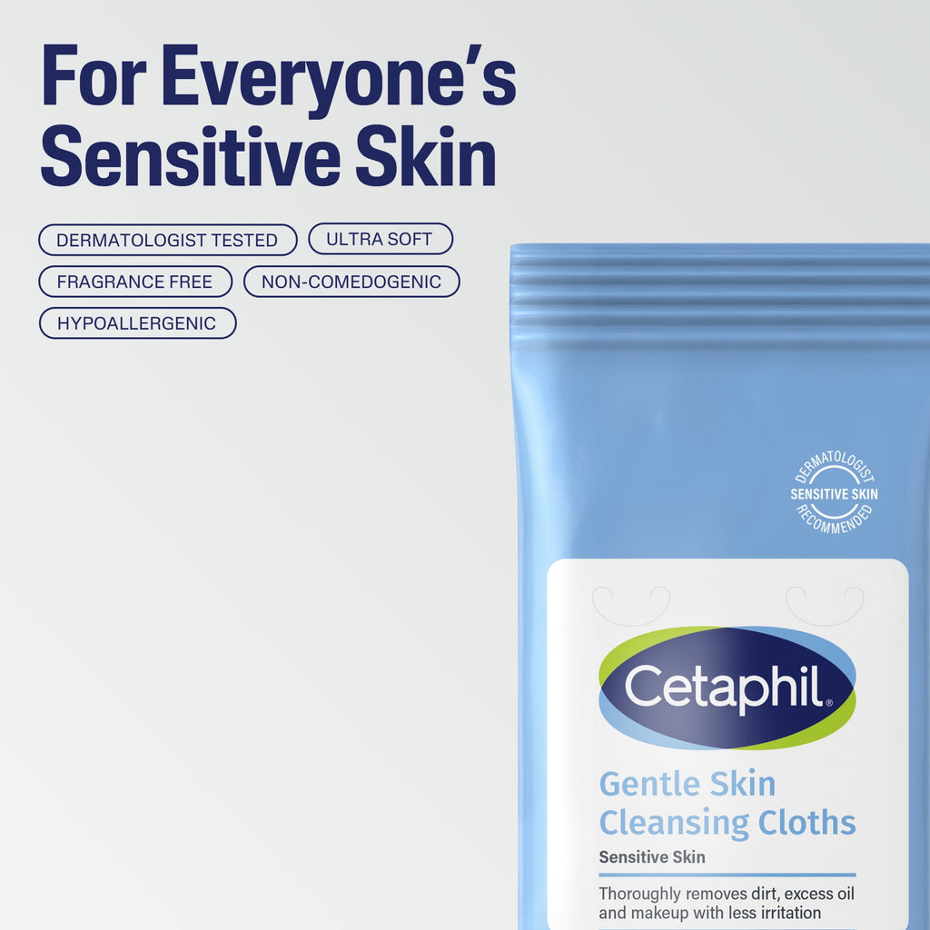 (3 pack) Cetaphil Gentle Skin Cleansing Cloths, 25 ct, Fragrance Free Face and Body Wipes