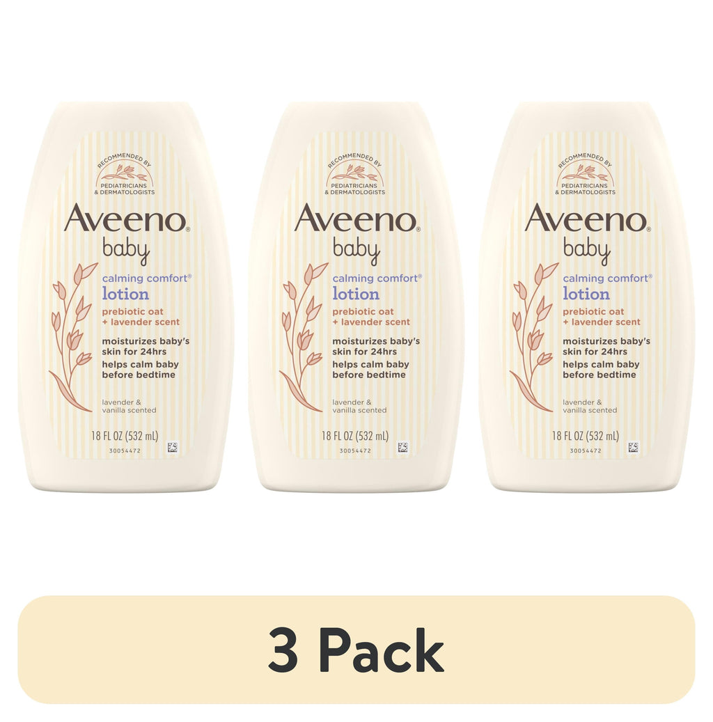(3 pack) Aveeno Baby Calming Comfort Moisturizing Bedtime Body Lotion for Baby and Toddler, 18 fl oz