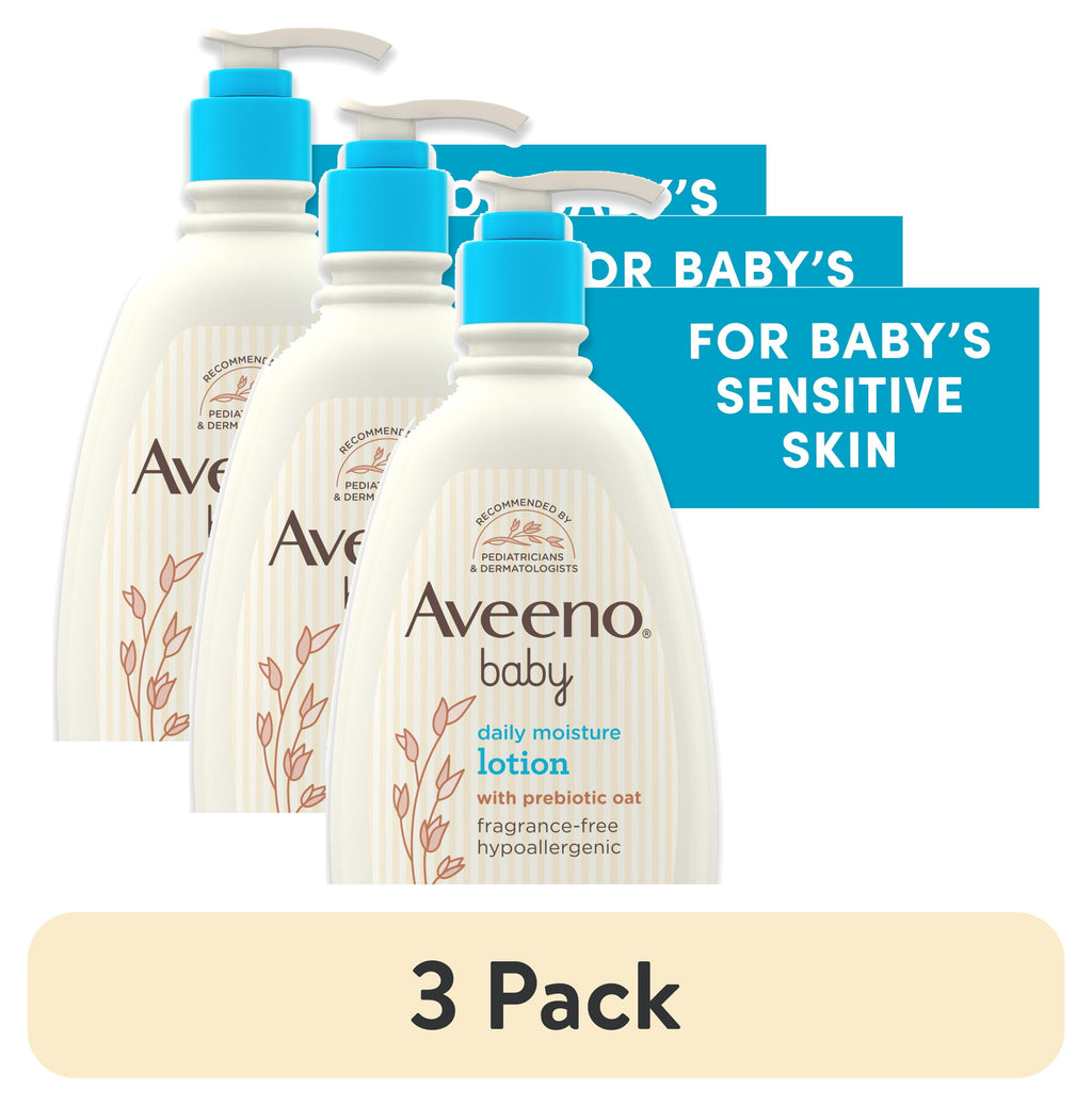 (3 pack) Aveeno Baby Daily Moisture Body Lotion, Sensitive Skin, Prebiotic Oatmeal, 18 fl. oz