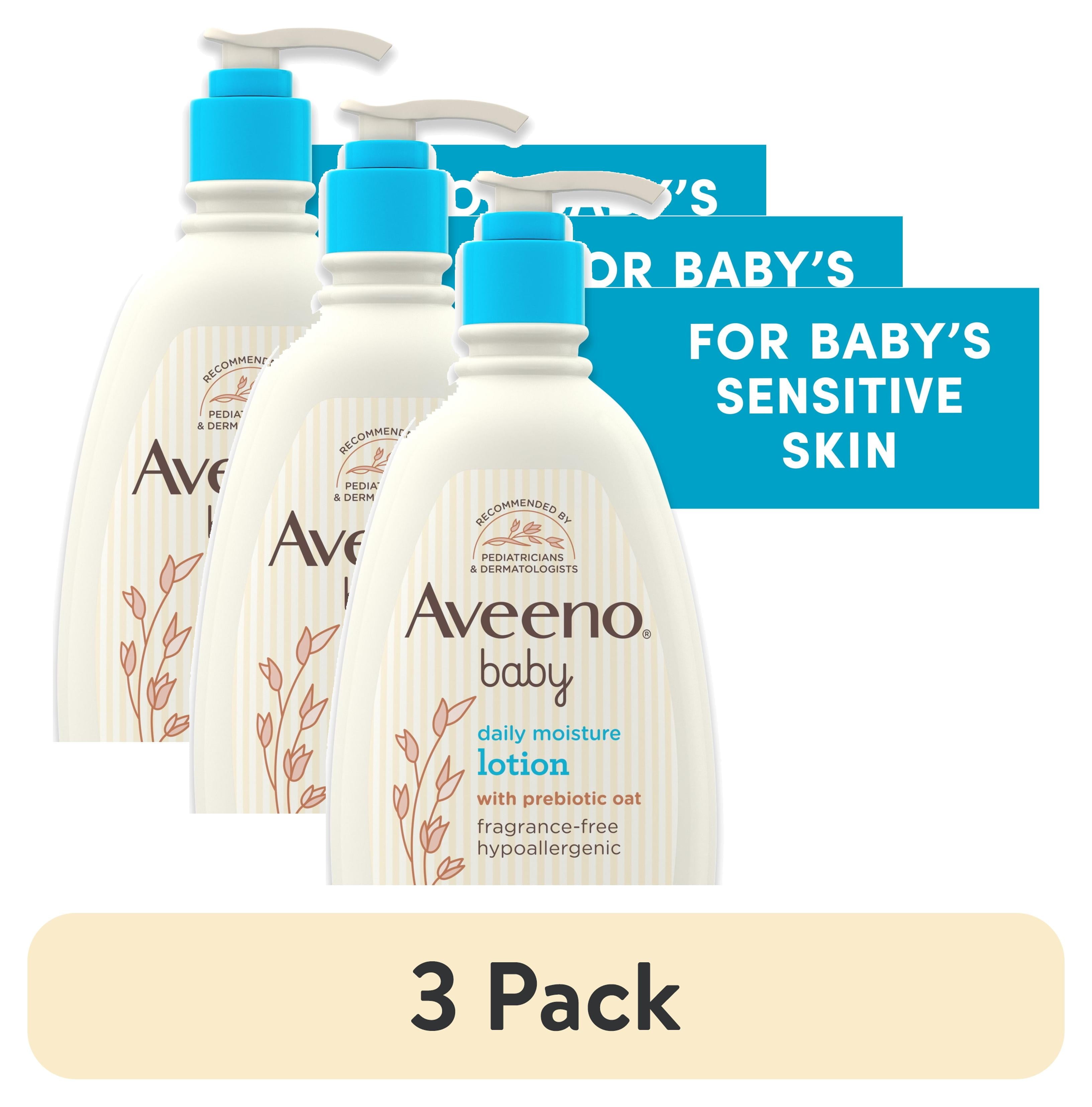 (3 pack) Aveeno Baby Daily Moisture Body Lotion, Sensitive Skin, Prebiotic Oatmeal, 18 fl. oz