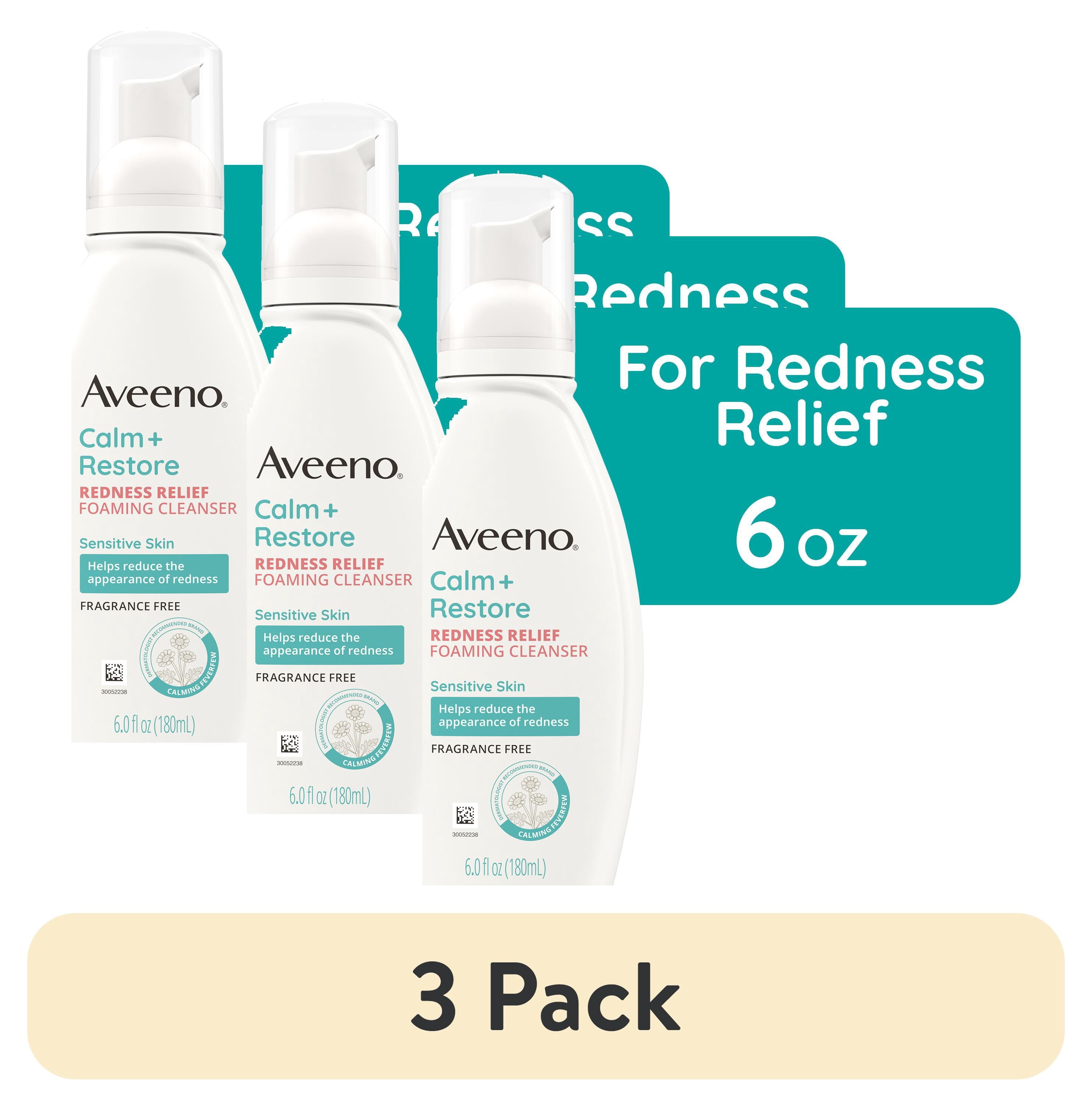 (3 pack) Aveeno Calm + Restore Redness Relief Face Wash, Foaming Facial Cleanser, 6 oz