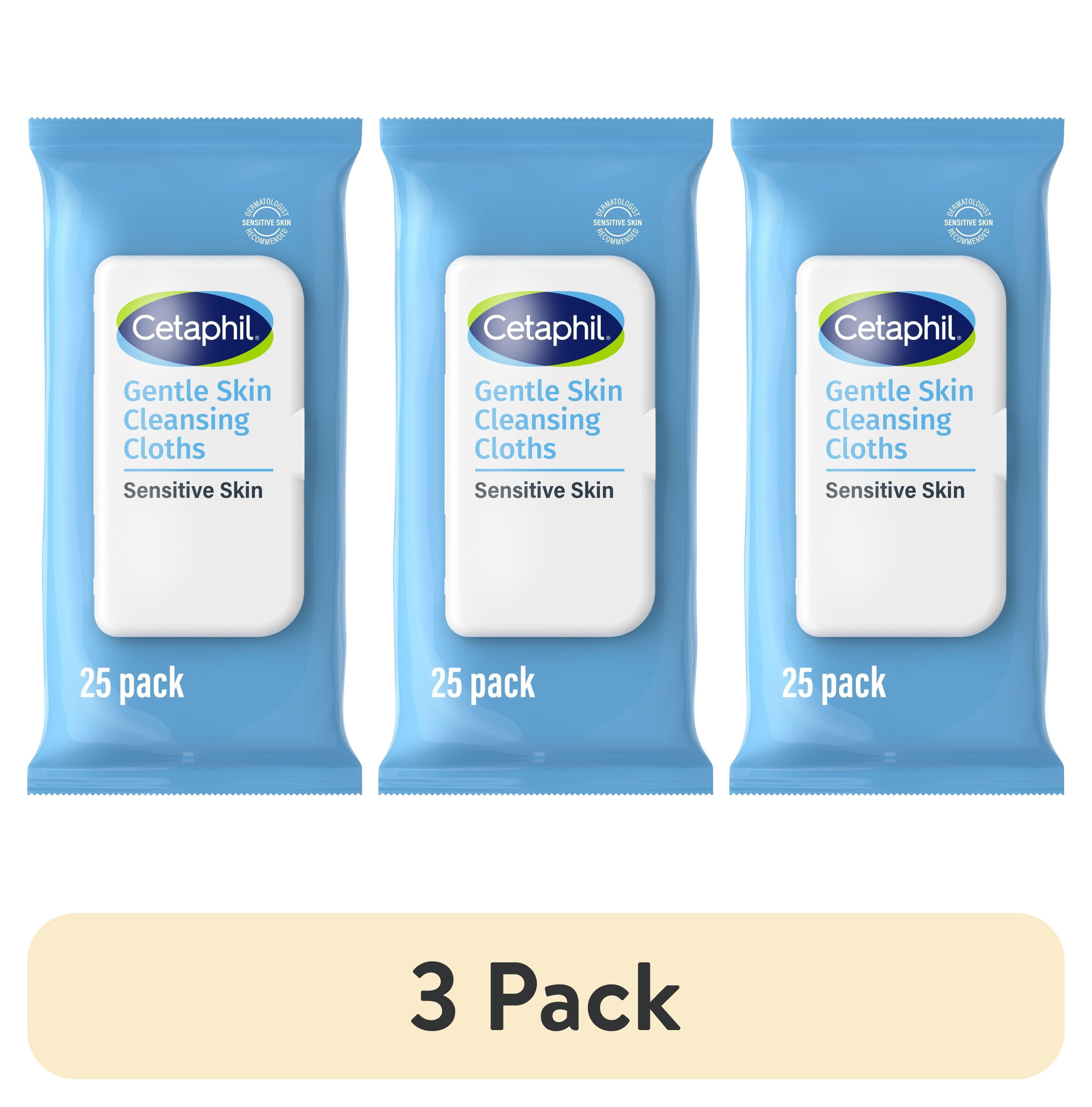 (3 pack) Cetaphil Gentle Skin Cleansing Cloths, 25 ct, Fragrance Free Face and Body Wipes