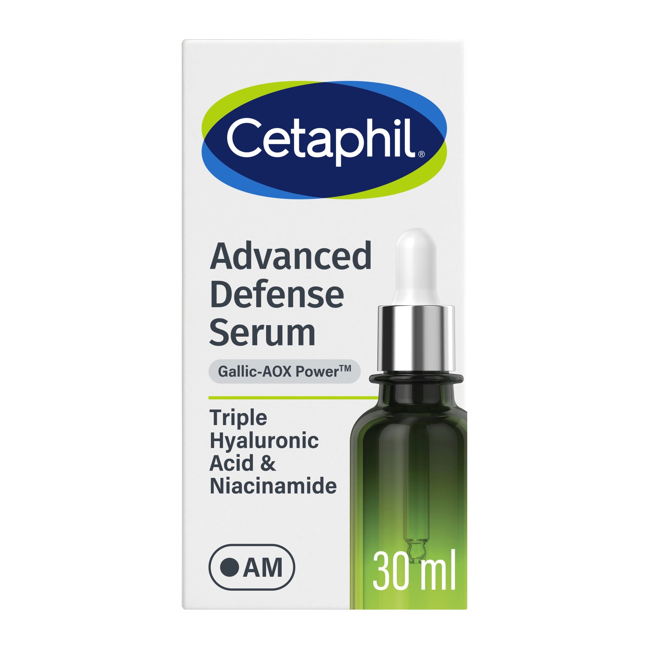CETAPHIL Advanced Defense AM Face Serum for Stressed Sensitive Skin, Hyaluronic Acid and Niacinamide, 1 fl oz