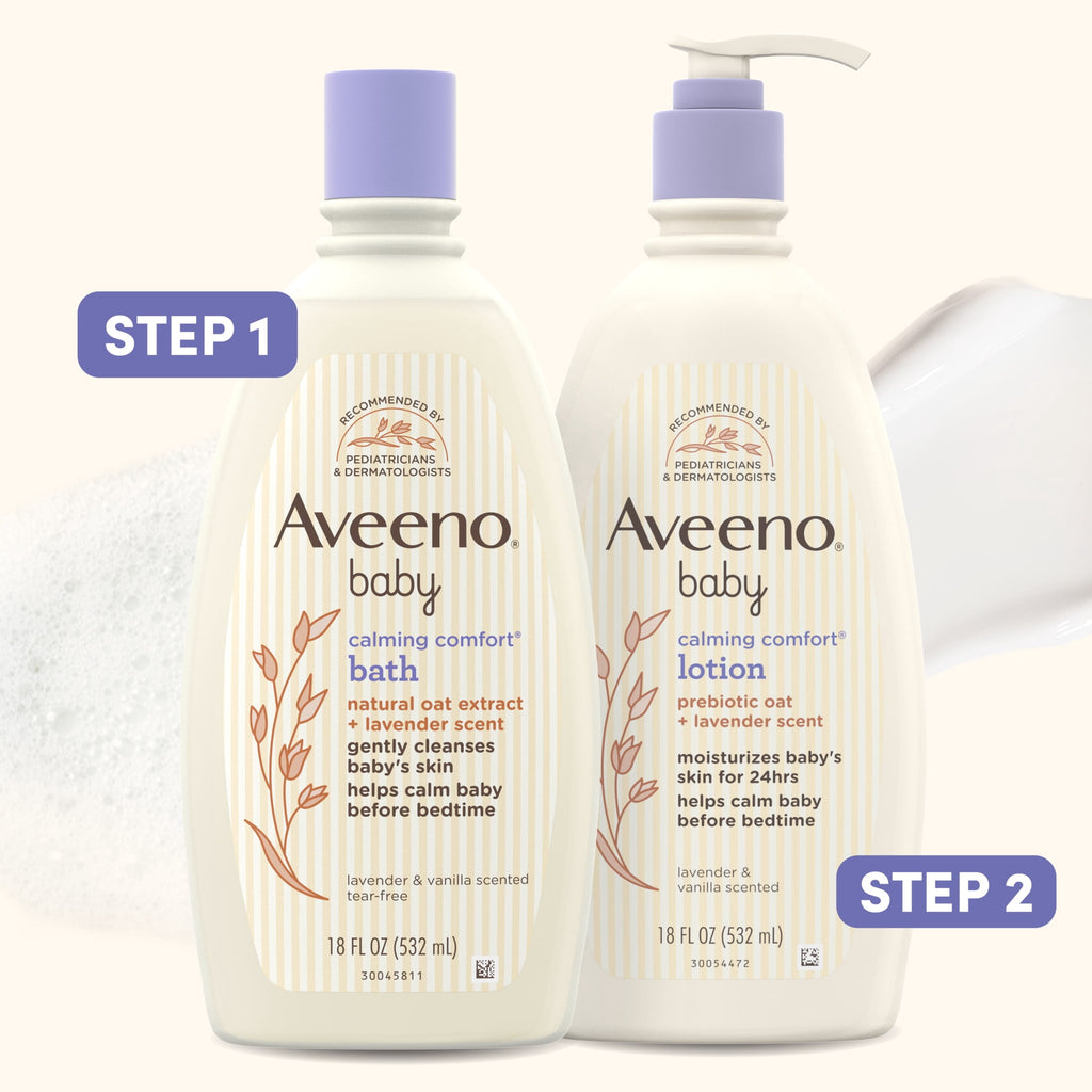 (3 pack) Aveeno Baby Calming Comfort Moisturizing Bedtime Body Lotion for Baby and Toddler, 18 fl oz