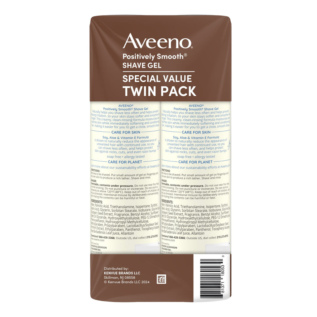 Aveeno Positively Smooth Moisturizing Shave Gel + Vitamin E, 2 x 7 oz