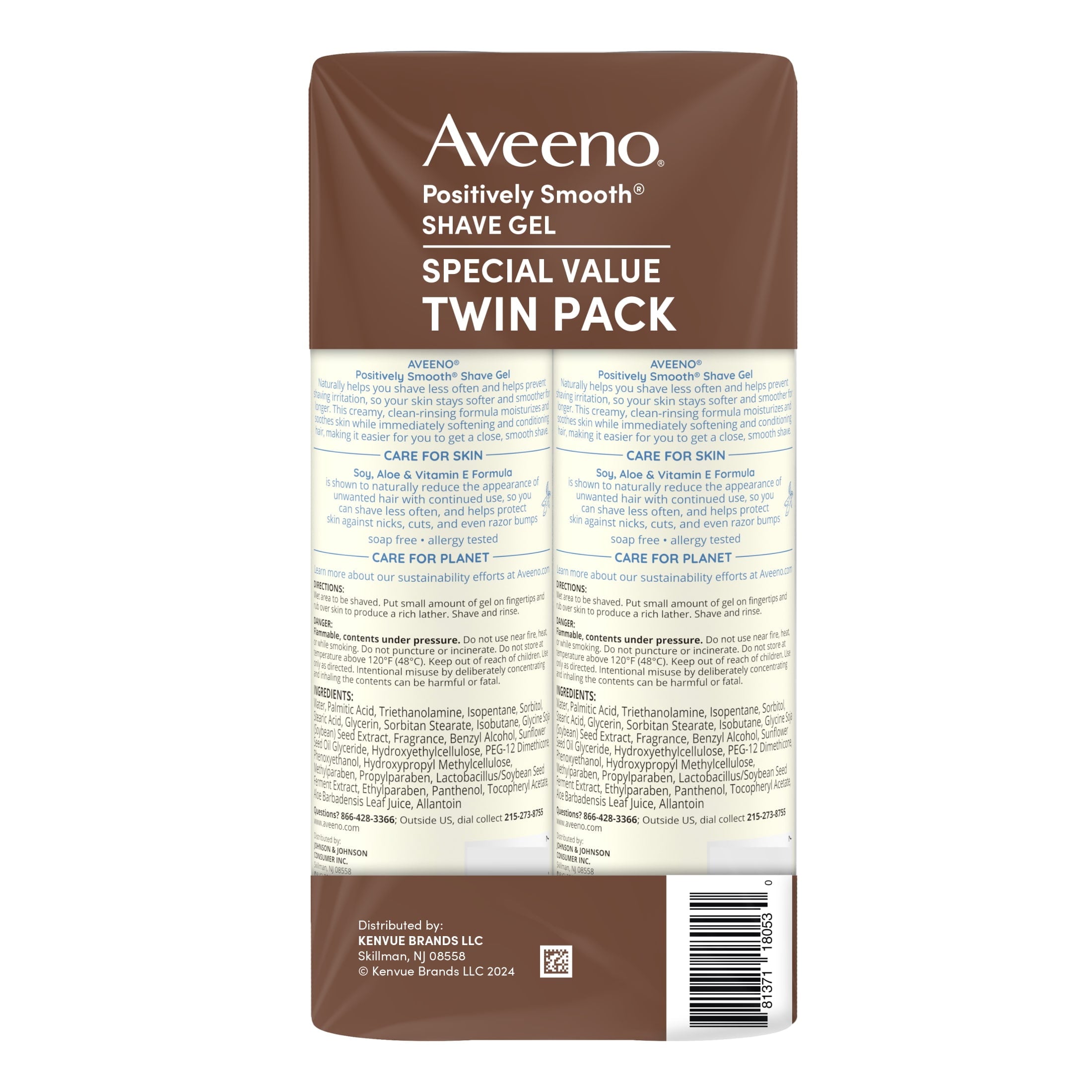Aveeno Positively Smooth Moisturizing Shave Gel + Vitamin E, 2 x 7 oz