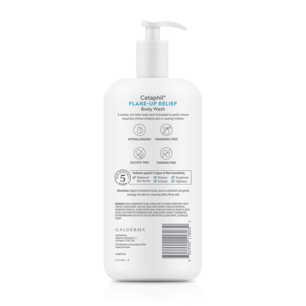 Cetaphil Daily Use Moisturizing Flare Up Relief Body Wash, Otameal, Unscented, 20 fl oz
