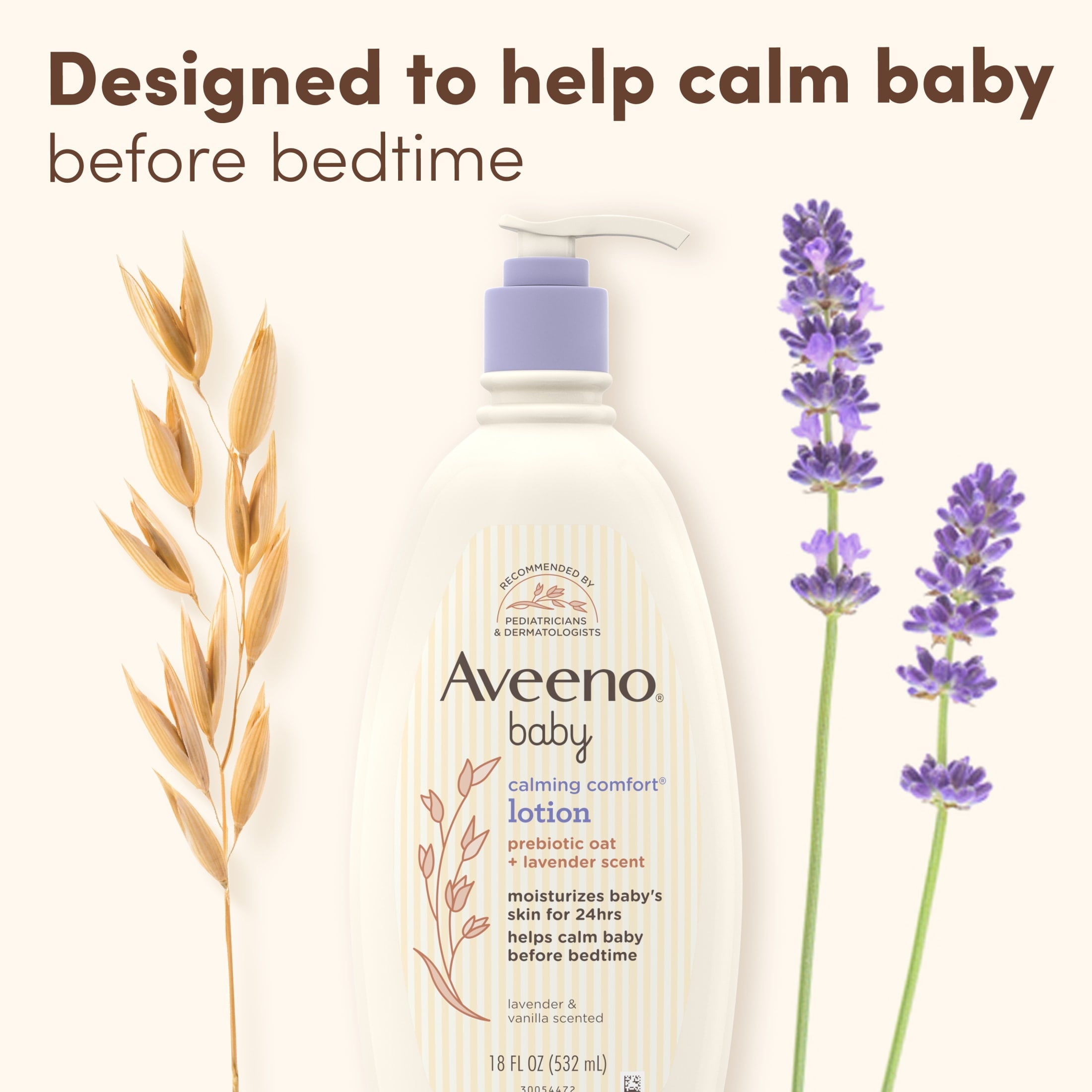 (3 pack) Aveeno Baby Calming Comfort Moisturizing Bedtime Body Lotion for Baby and Toddler, 18 fl oz