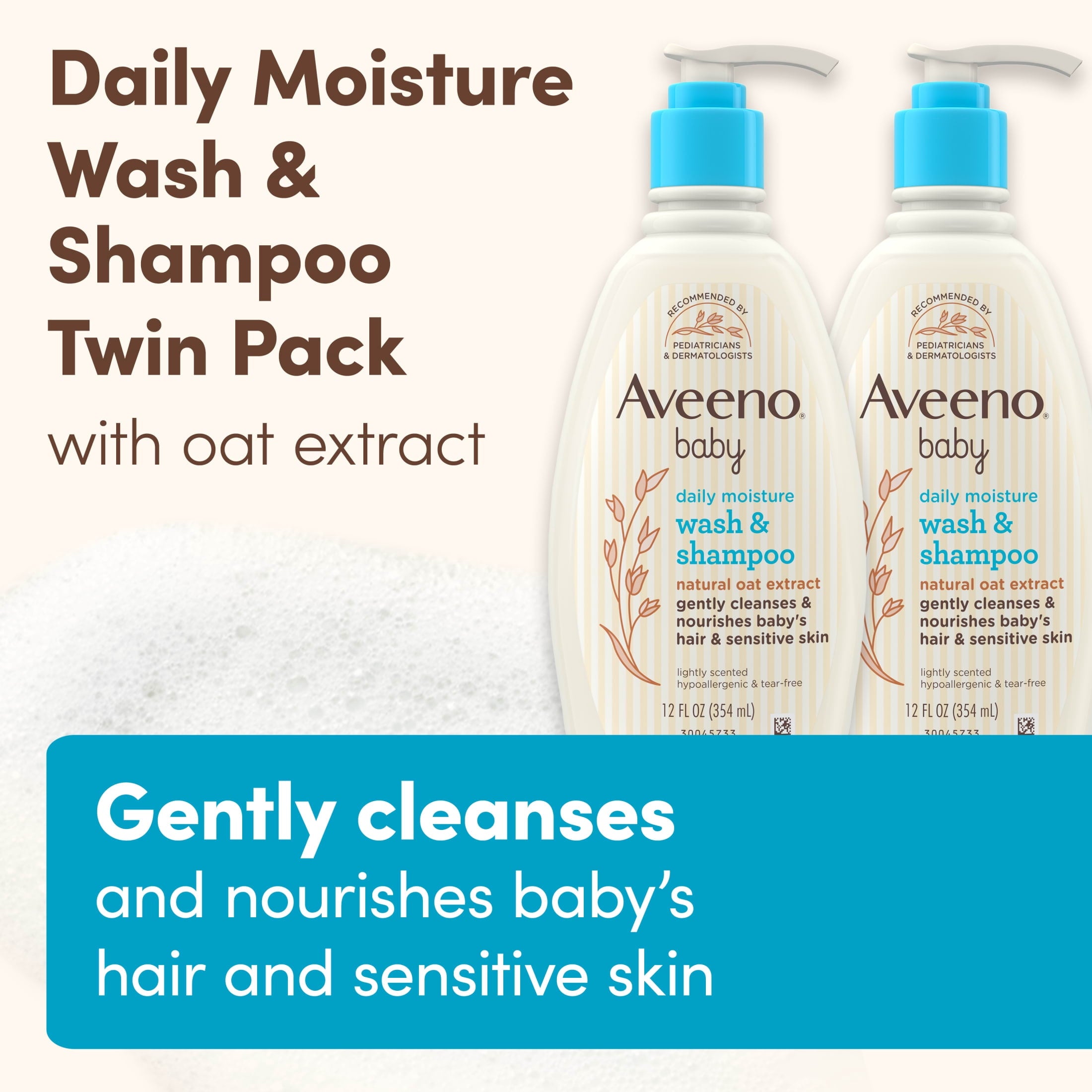 Aveeno Baby Daily Moisture Wash & Shampoo, Oat Extract, 2 x 12 fl. oz