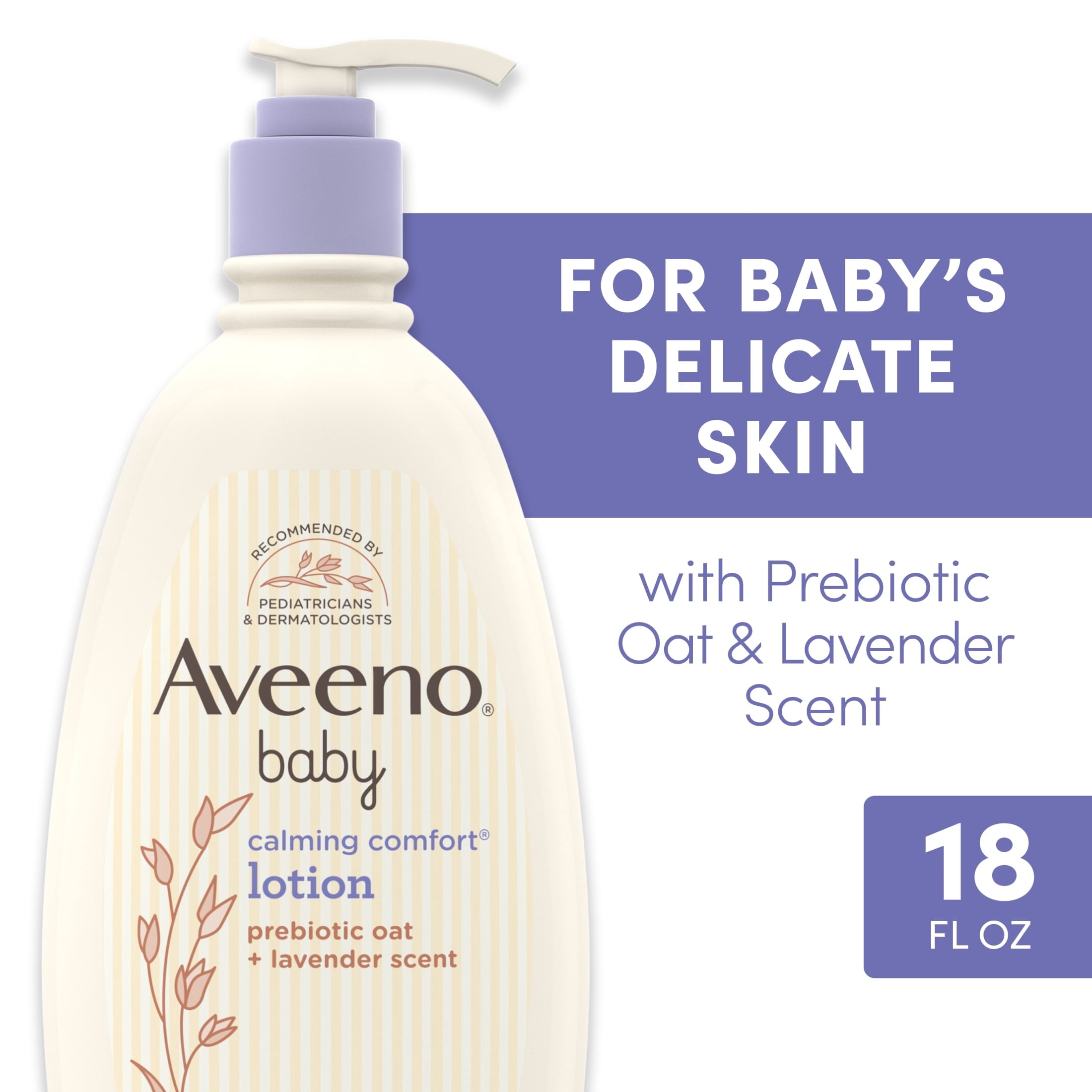 (3 pack) Aveeno Baby Calming Comfort Moisturizing Bedtime Body Lotion for Baby and Toddler, 18 fl oz