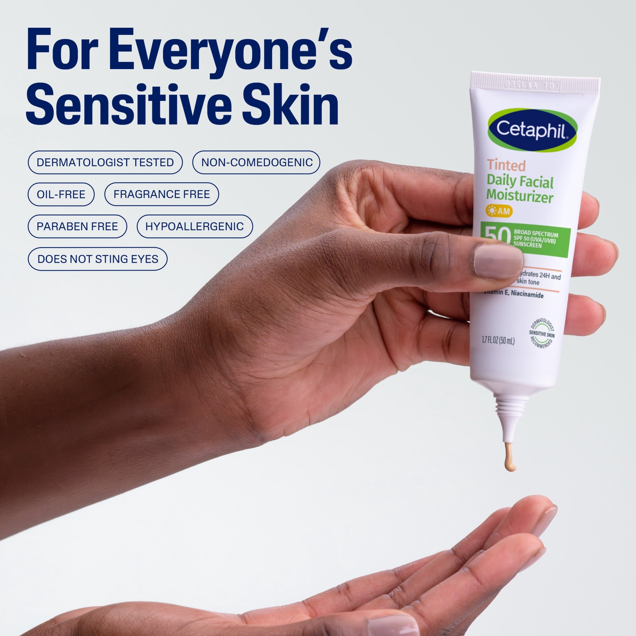 Cetaphil Tinted Daily Facial Moisturizer, Broad Spectrum SPF 50 Lotion for Face, 1.7 fl oz