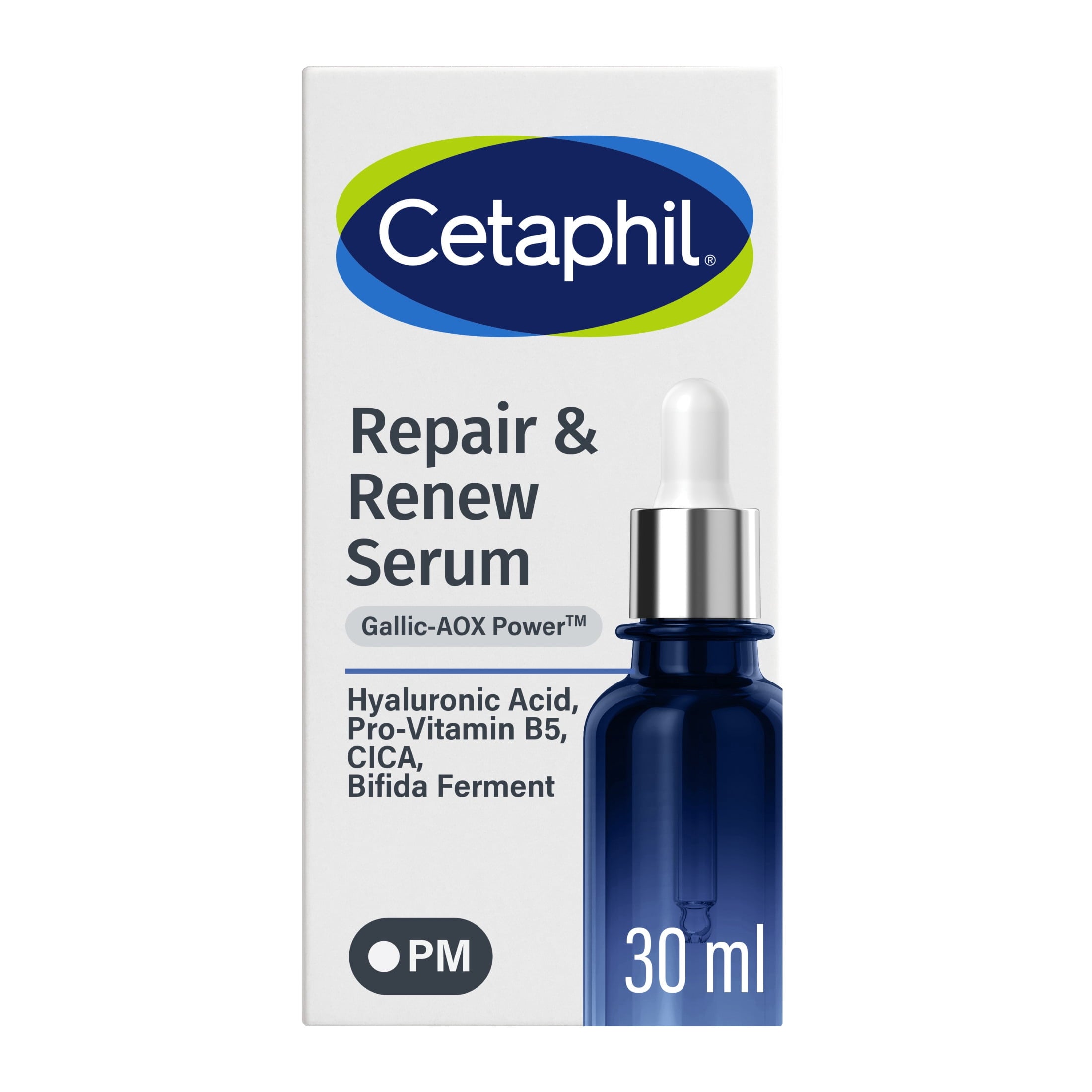 CETAPHIL Repair & Renew PM Face Serum for Stressed Sensitive Skin, Hyaluronic Acid and Powerful Anxtioxidants, 1 fl oz