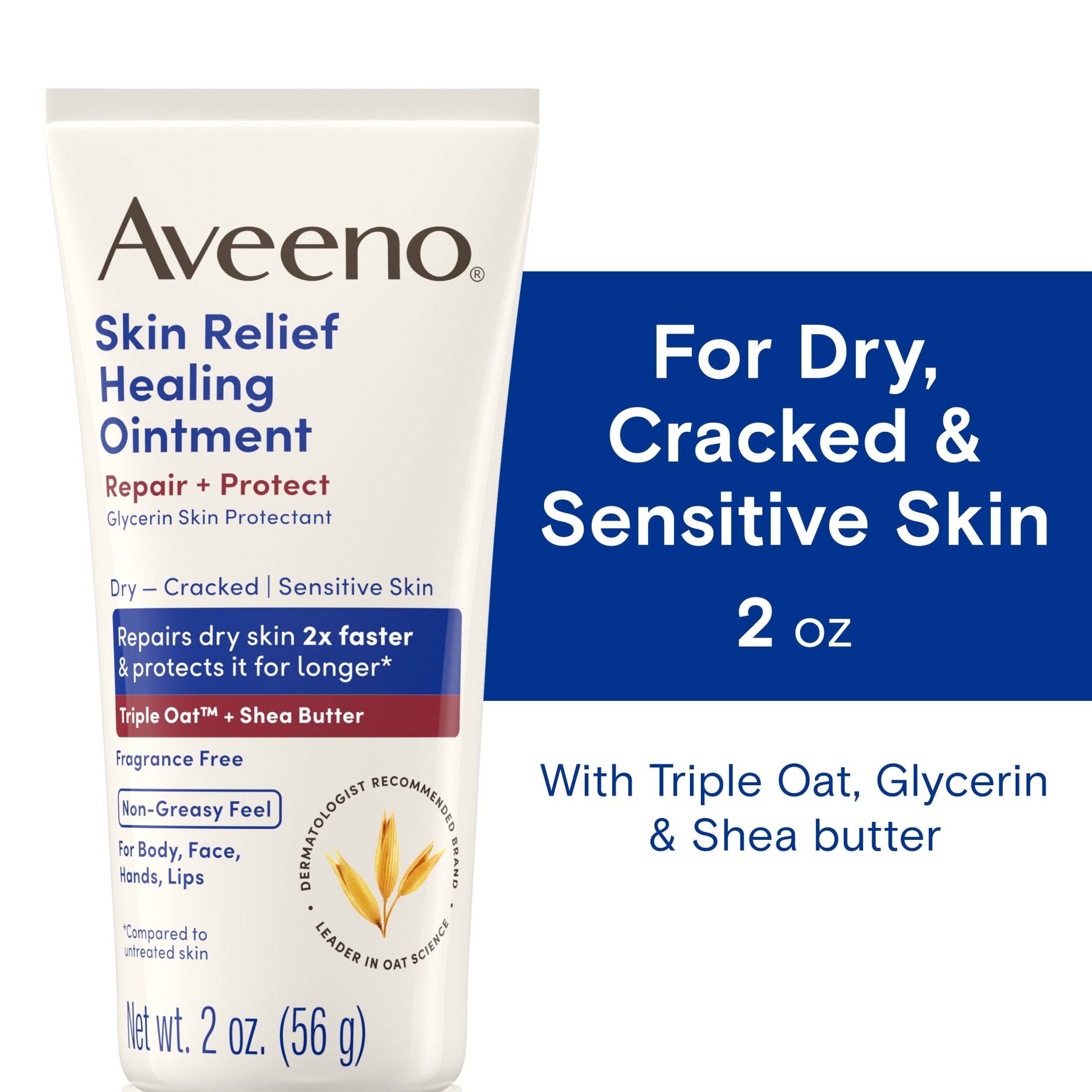 Aveeno Skin Relief Healing Ointment for Dry, Cracked Skin, Glycerin, Non-Greasy, 2 oz