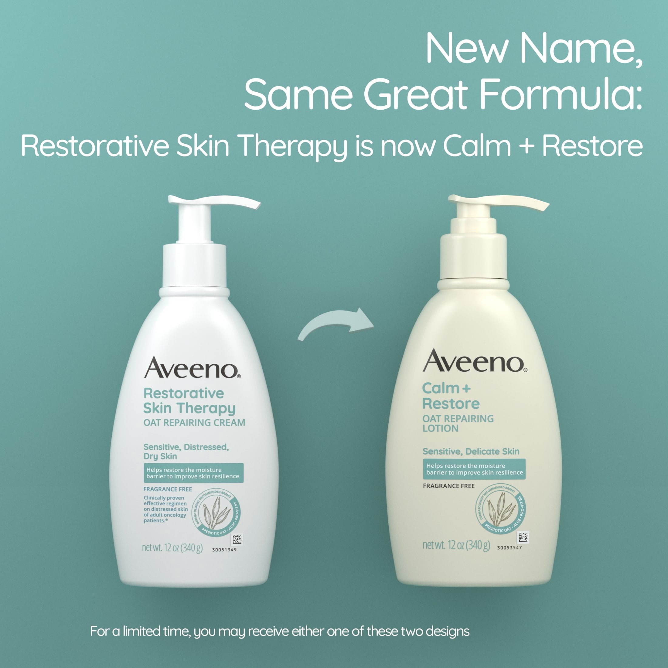 Aveeno Calm + Restore Fragrance Free Sensitive Skin Body Lotion, 12 oz