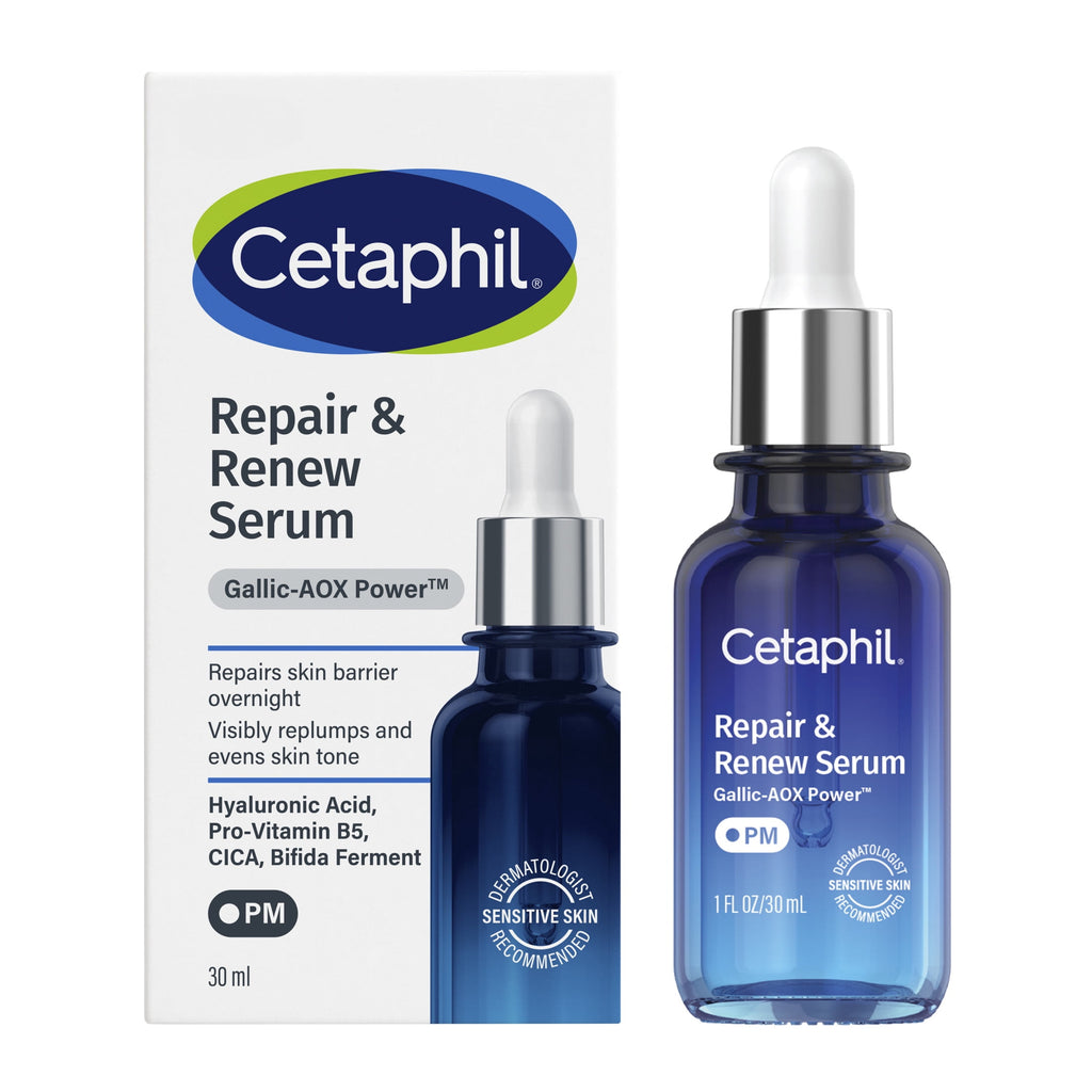 CETAPHIL Repair & Renew PM Face Serum for Stressed Sensitive Skin, Hyaluronic Acid and Powerful Anxtioxidants, 1 fl oz