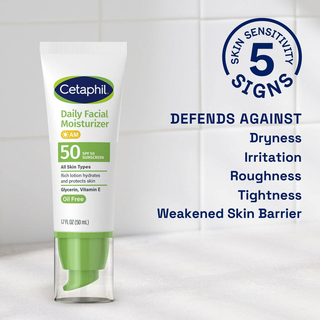 CETAPHIL Daily Facial Moisturizer SPF 50, 1.7 Fl Oz (Pack of 2), Gentle Facial Moisturizer For Dry to Normal Skin Types, No Added Fragrance, Dermatologist Recommended (Packaging May Vary)
