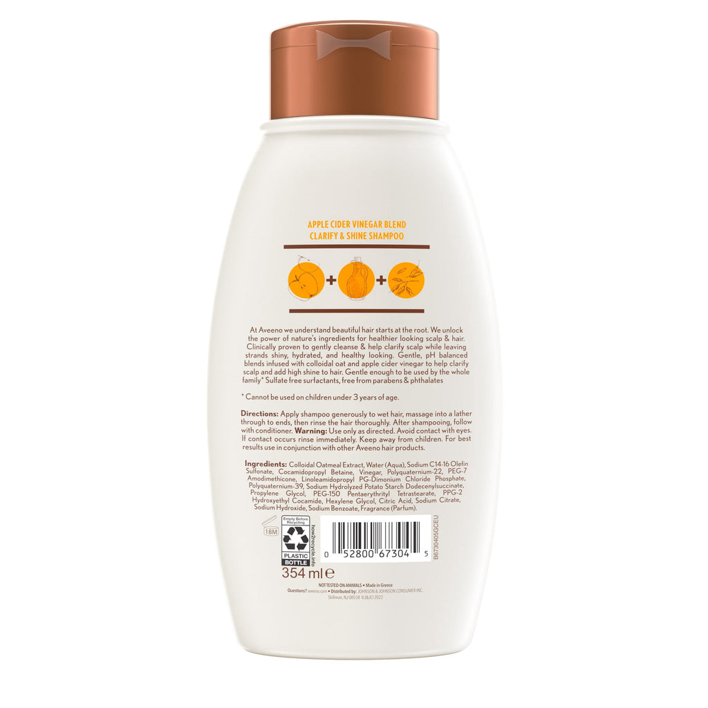 Aveeno Apple Cider Vinegar Blend Shampoo For Clarify and Shine, 12 OZ
