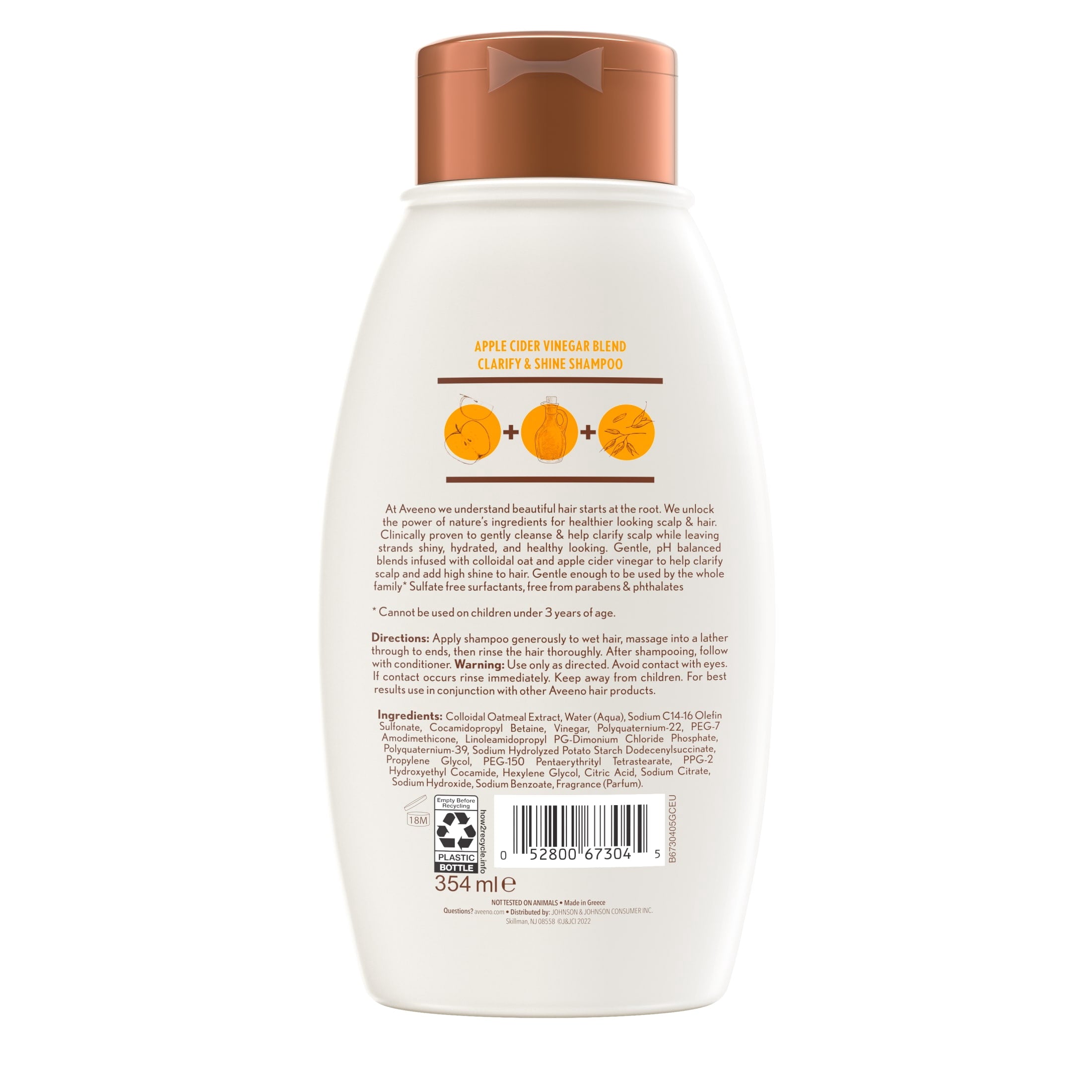 Aveeno Apple Cider Vinegar Blend Shampoo For Clarify and Shine, 12 OZ