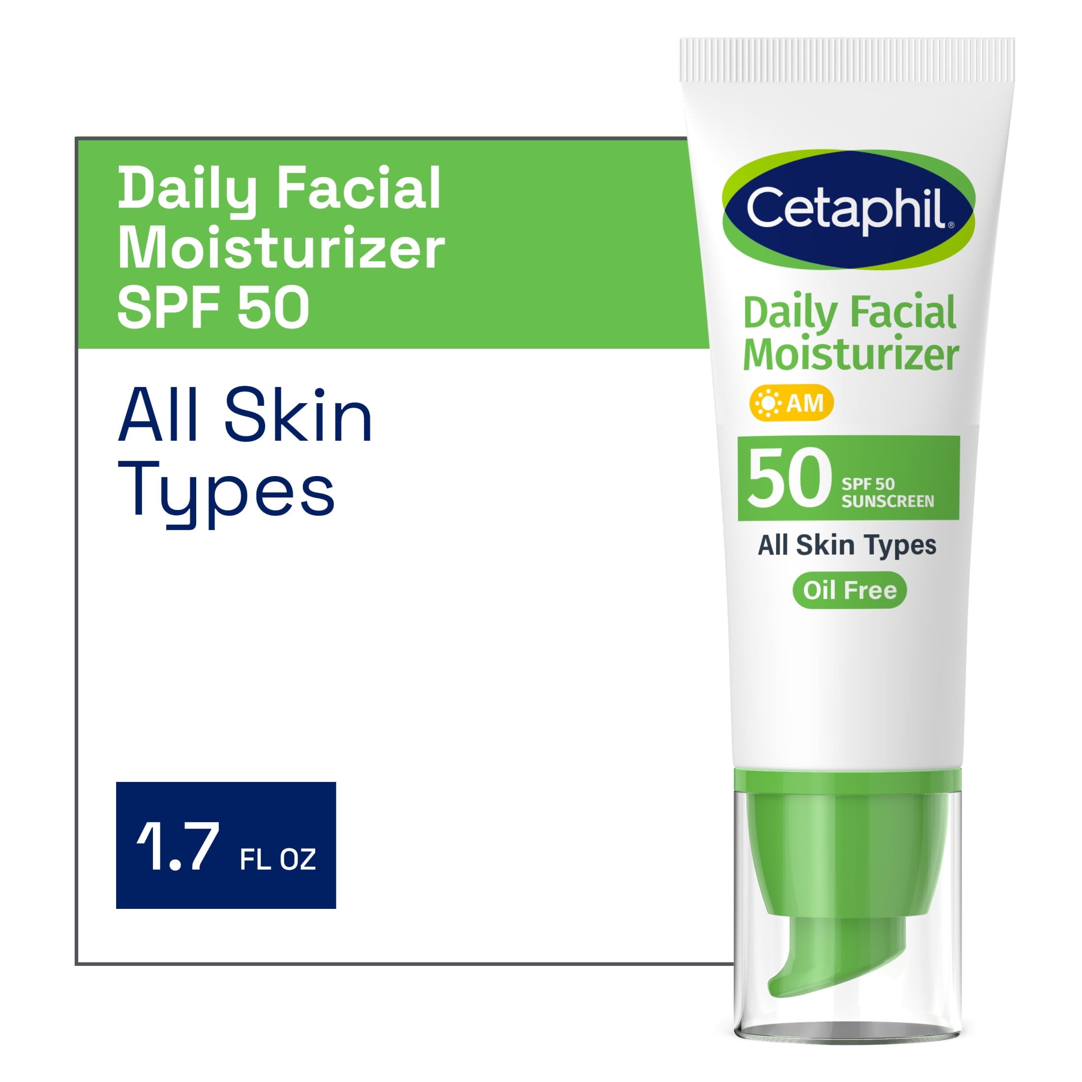 CETAPHIL Daily Facial Moisturizer SPF 50, 1.7 Fl Oz (Pack of 2), Gentle Facial Moisturizer For Dry to Normal Skin Types, No Added Fragrance, Dermatologist Recommended (Packaging May Vary)