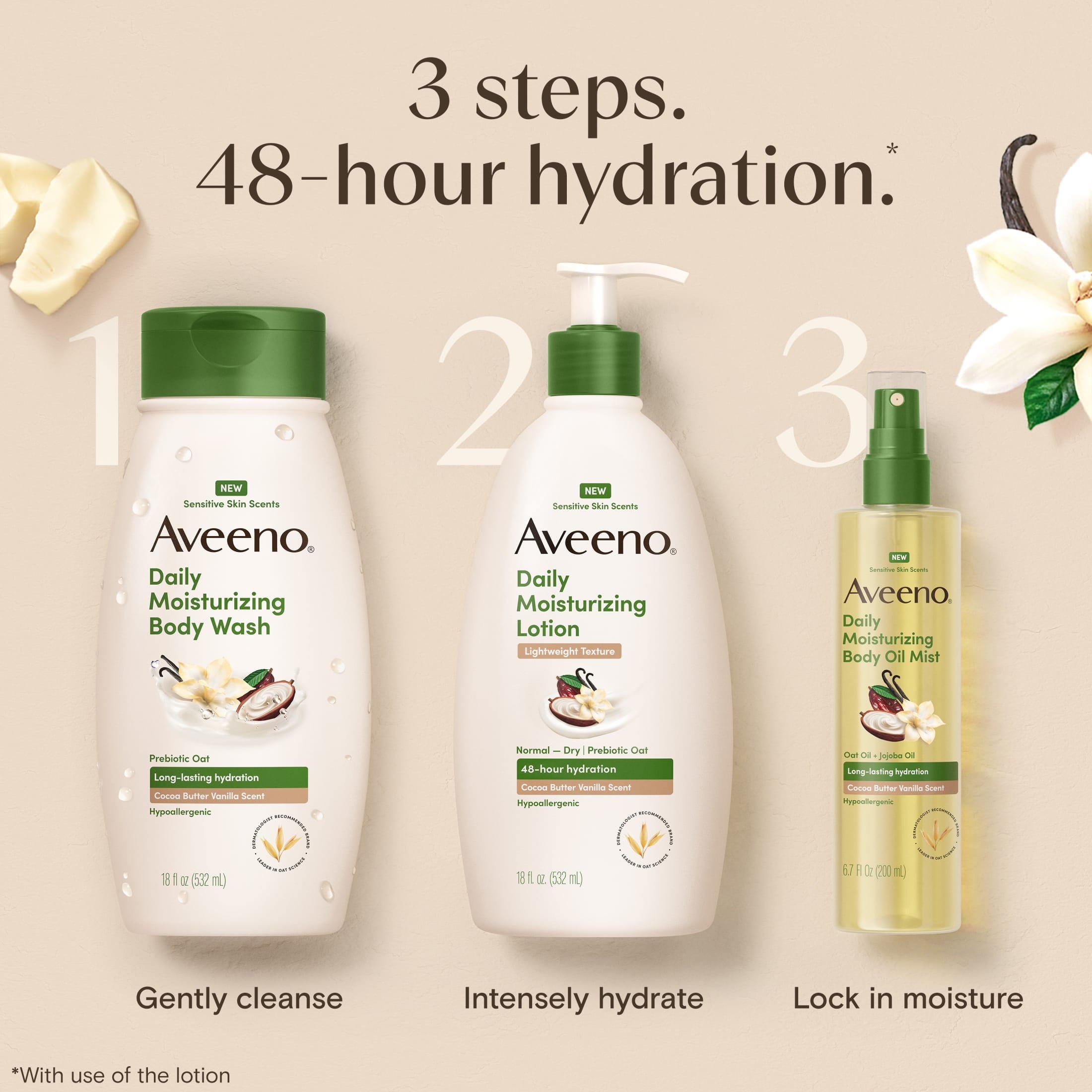 Aveeno Daily Moisturizing Body Wash, Cocoa Butter Vanilla Scent, 18 fl. oz