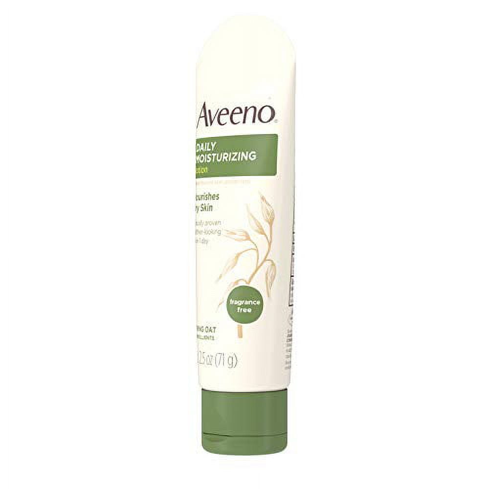 Aveeno Daily Moisturizing Body Lotion with Soothing Oat and Rich Emollients to Nourish Dry Skin, Fragrance-Free, 2.5 fl. oz (Pack of 2)