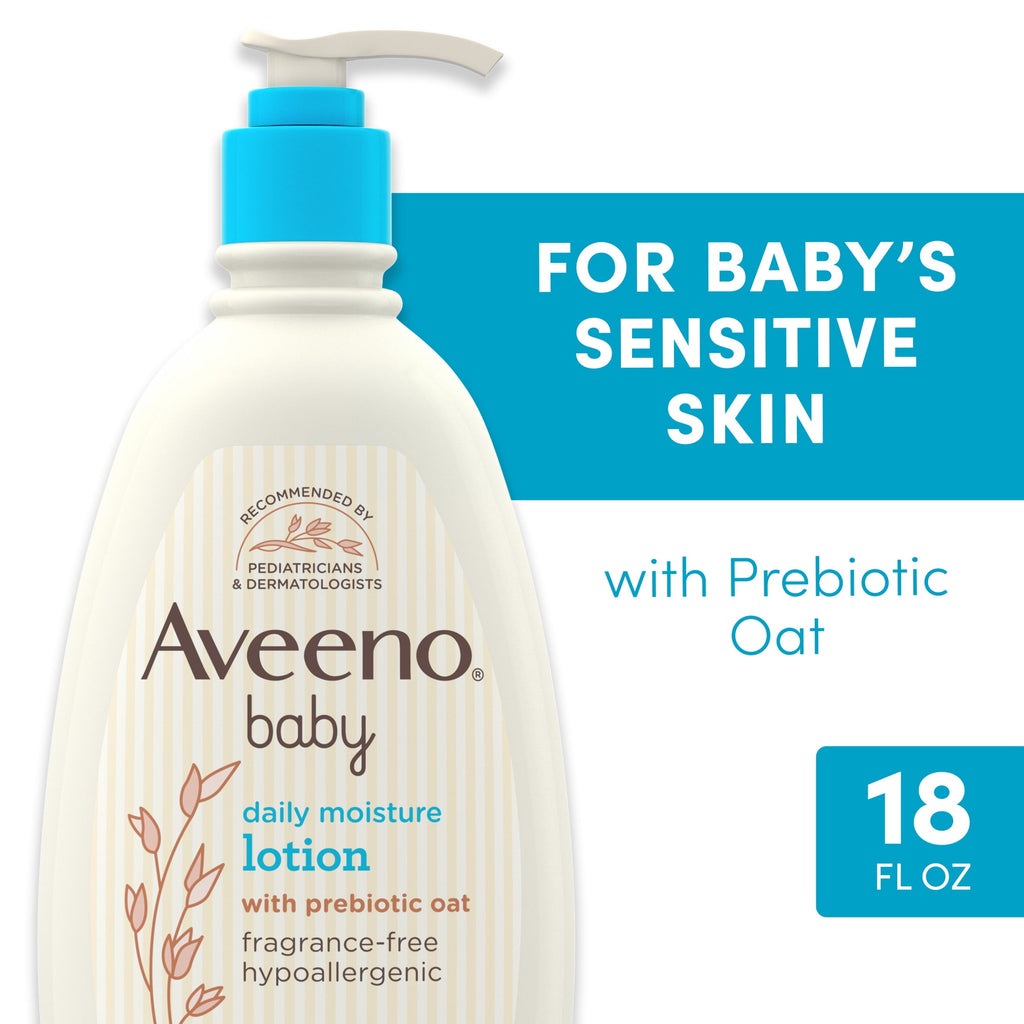 (3 pack) Aveeno Baby Daily Moisture Body Lotion, Sensitive Skin, Prebiotic Oatmeal, 18 fl. oz
