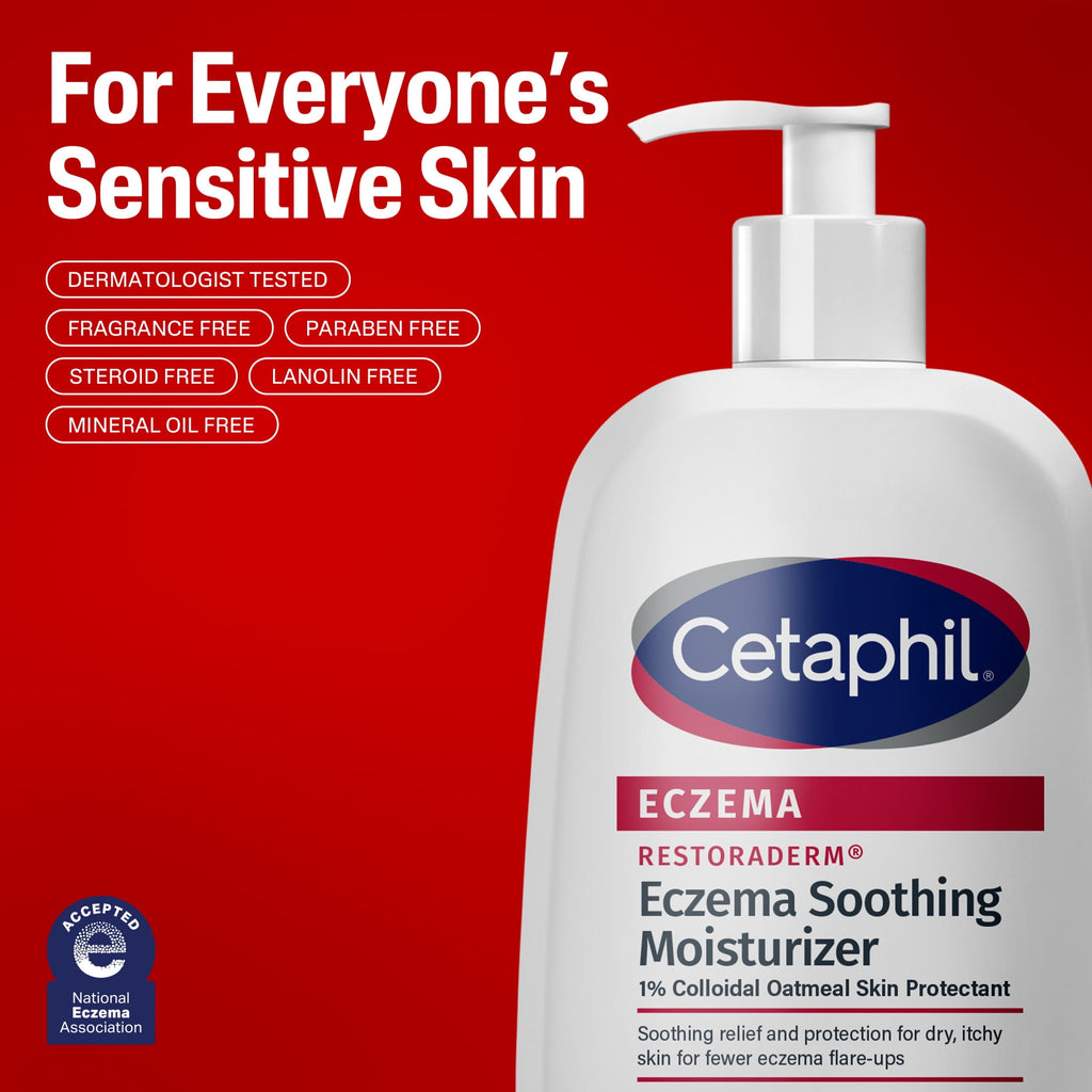 (3 pack) Cetaphil Eczema Restoraderm Soothing Moisturizer for Dry Itchy Skin, Unscented, 16 fl oz