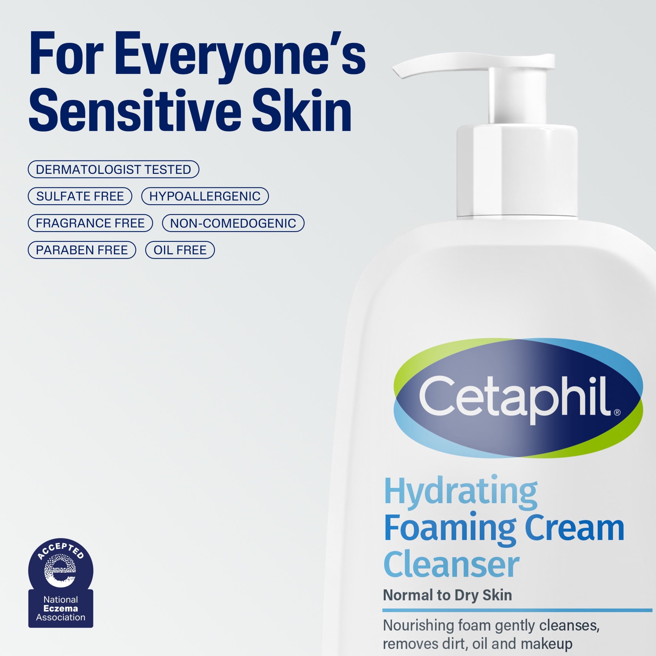 Cetaphil Hydrating Foaming Cream Cleanser for Dry to Normal, Sensitive Skin Face Wash, 16 fl oz
