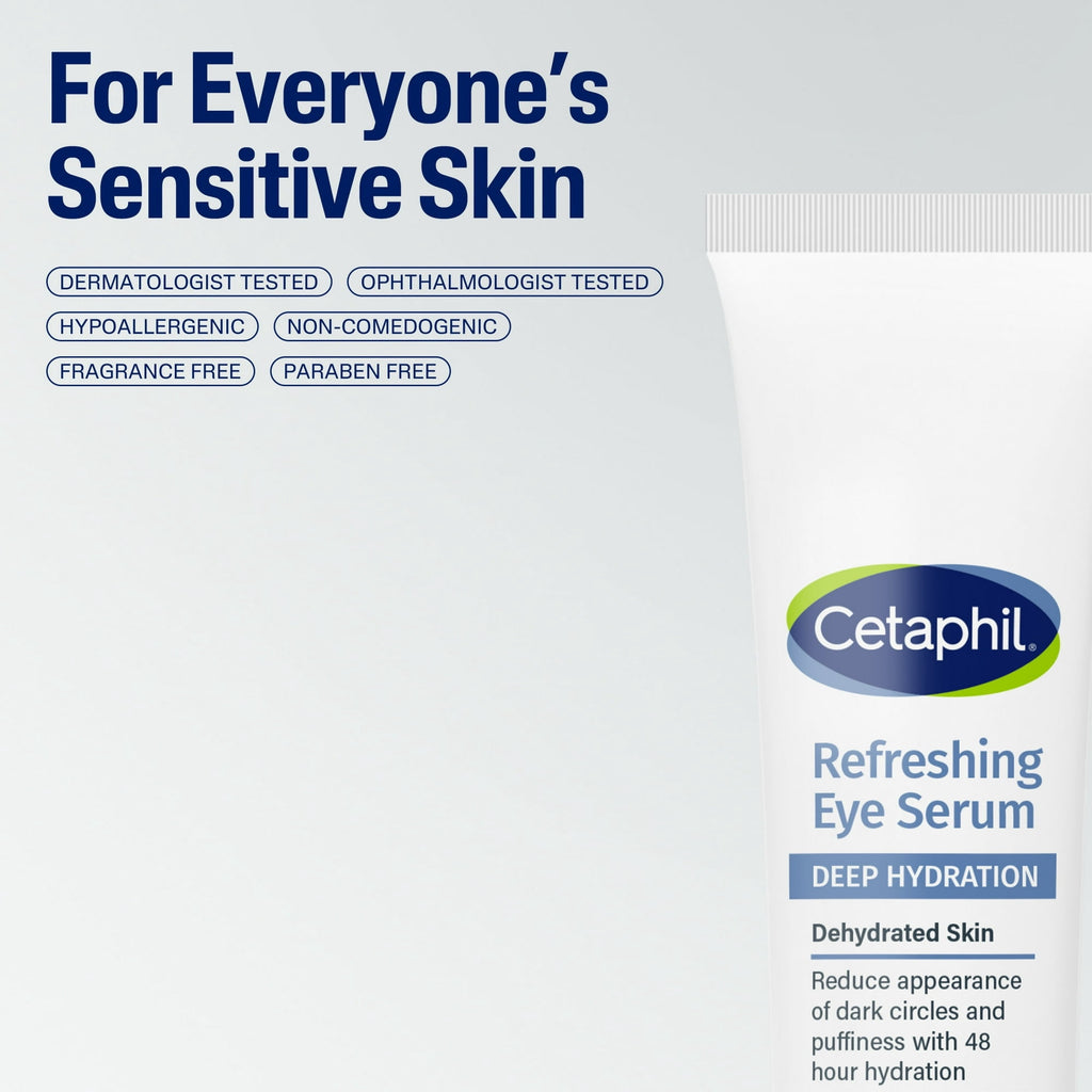 CETAPHIL Deep Hydration Refreshing Eye Serum | 0.5 fl oz | 48Hr Hydrating Under Eye Cream to Reduce the Appearance of Dark Circles | With Hyaluronic Acid, Vitamin E & B5 (Packaging May Vary)