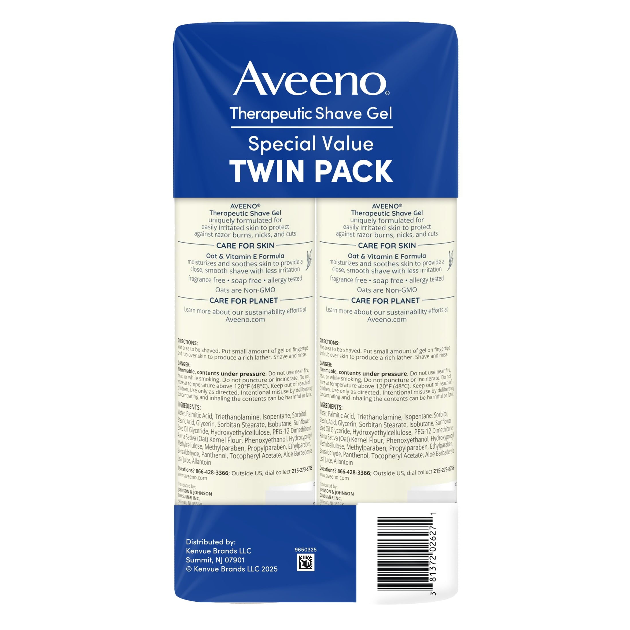 Aveeno Therapeutic Shave Gel with Oat & Vitamin E, for Dry Skin, 2 x 7 oz