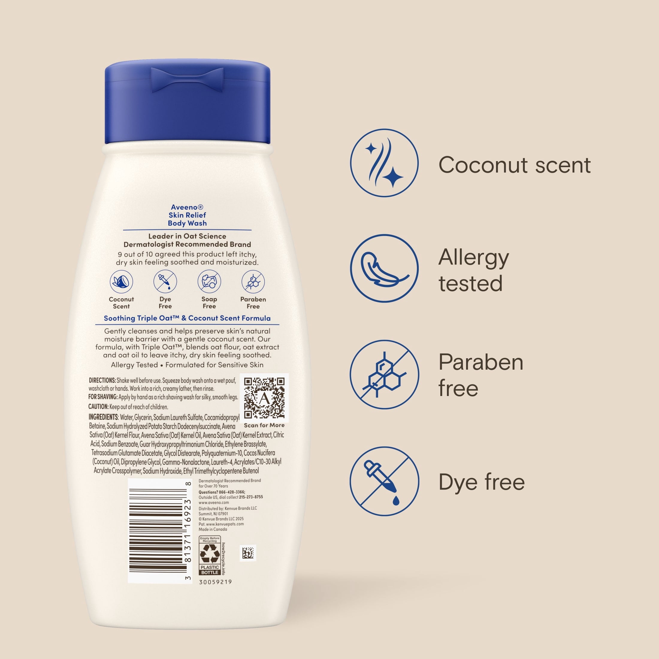Aveeno Skin Relief Body Wash, Coconut Scent, 18 Fl oz