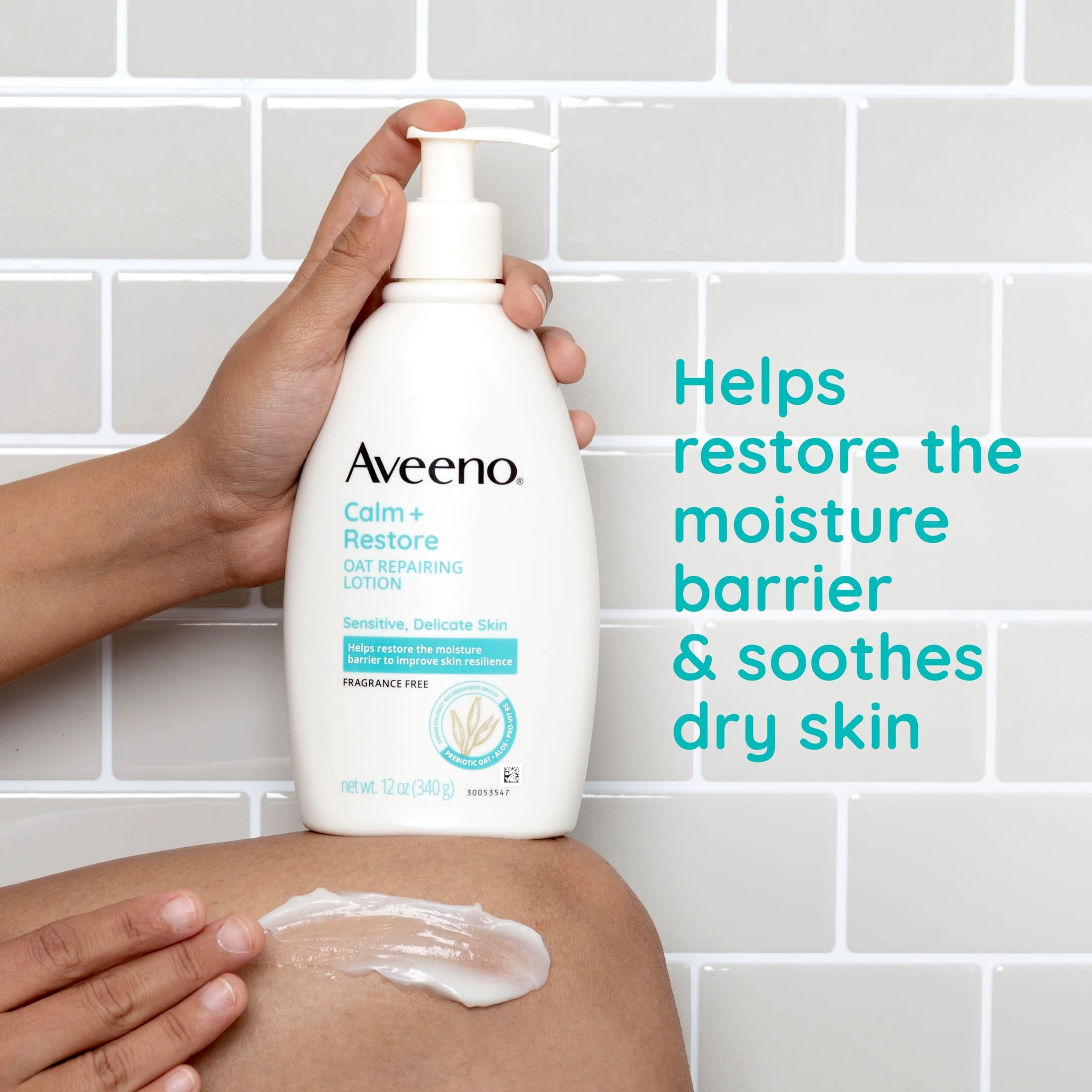 Aveeno Calm + Restore Fragrance Free Sensitive Skin Body Lotion, 12 oz