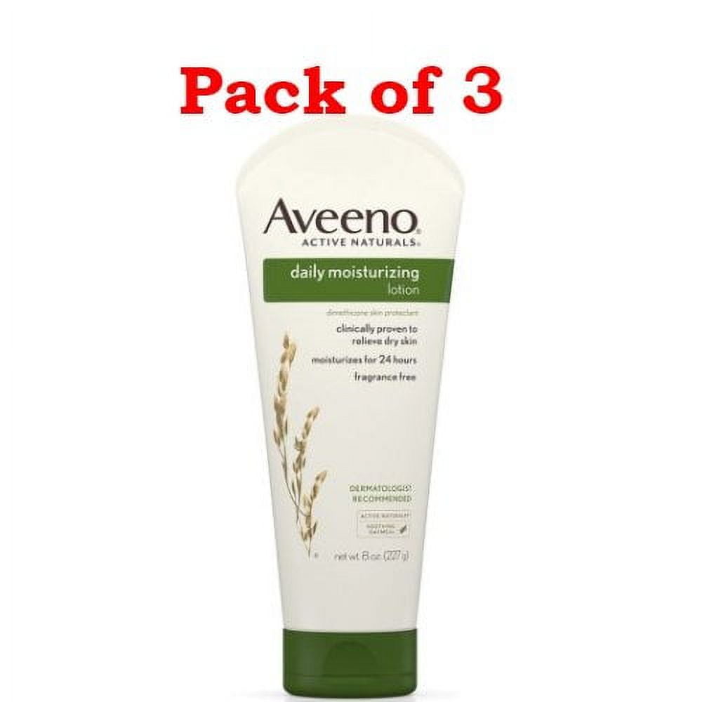 Aveeno Active Naturals Daily Moisturizing Lotion, Fragrance Free, 8 oz (3 Pack) (Bundle)