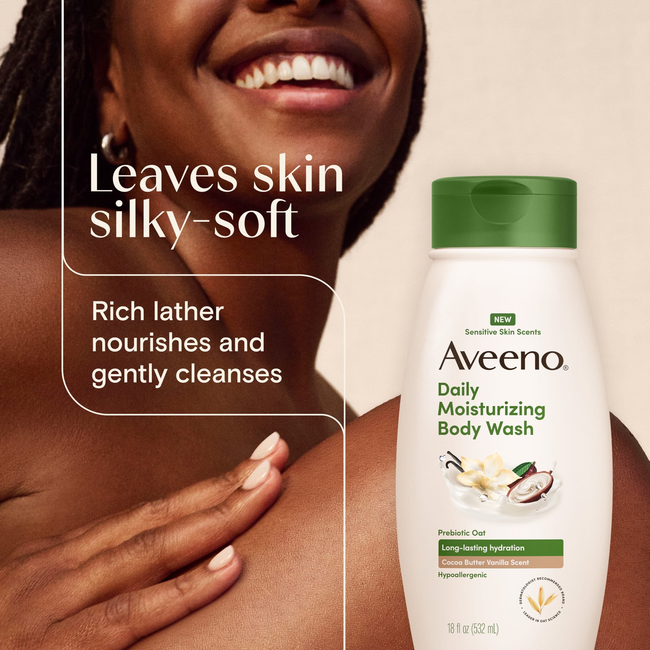 Aveeno Daily Moisturizing Body Wash, Cocoa Butter Vanilla Scent, 18 fl. oz