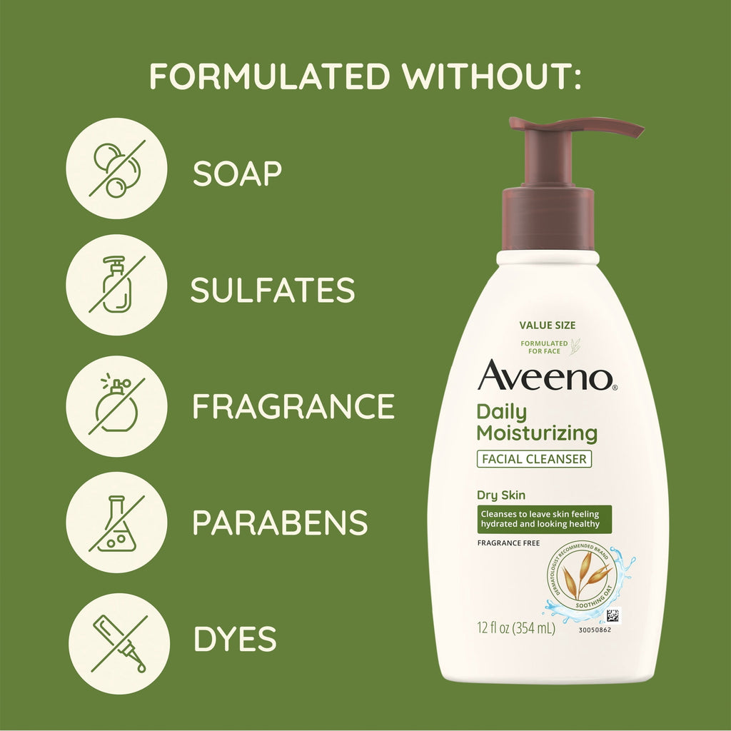 Aveeno Daily Moisturizing Facial Cleanser for Dry Skin, Soothing Oat Face Wash, 12 oz